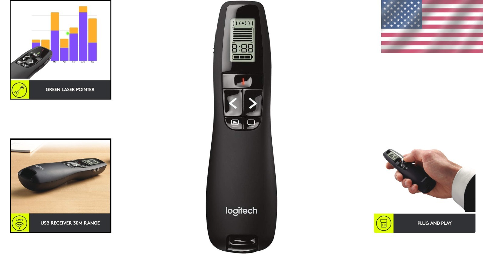Logitech R800 Clicker Remote | Green Laser Pointer | Wireless Presentation Tool