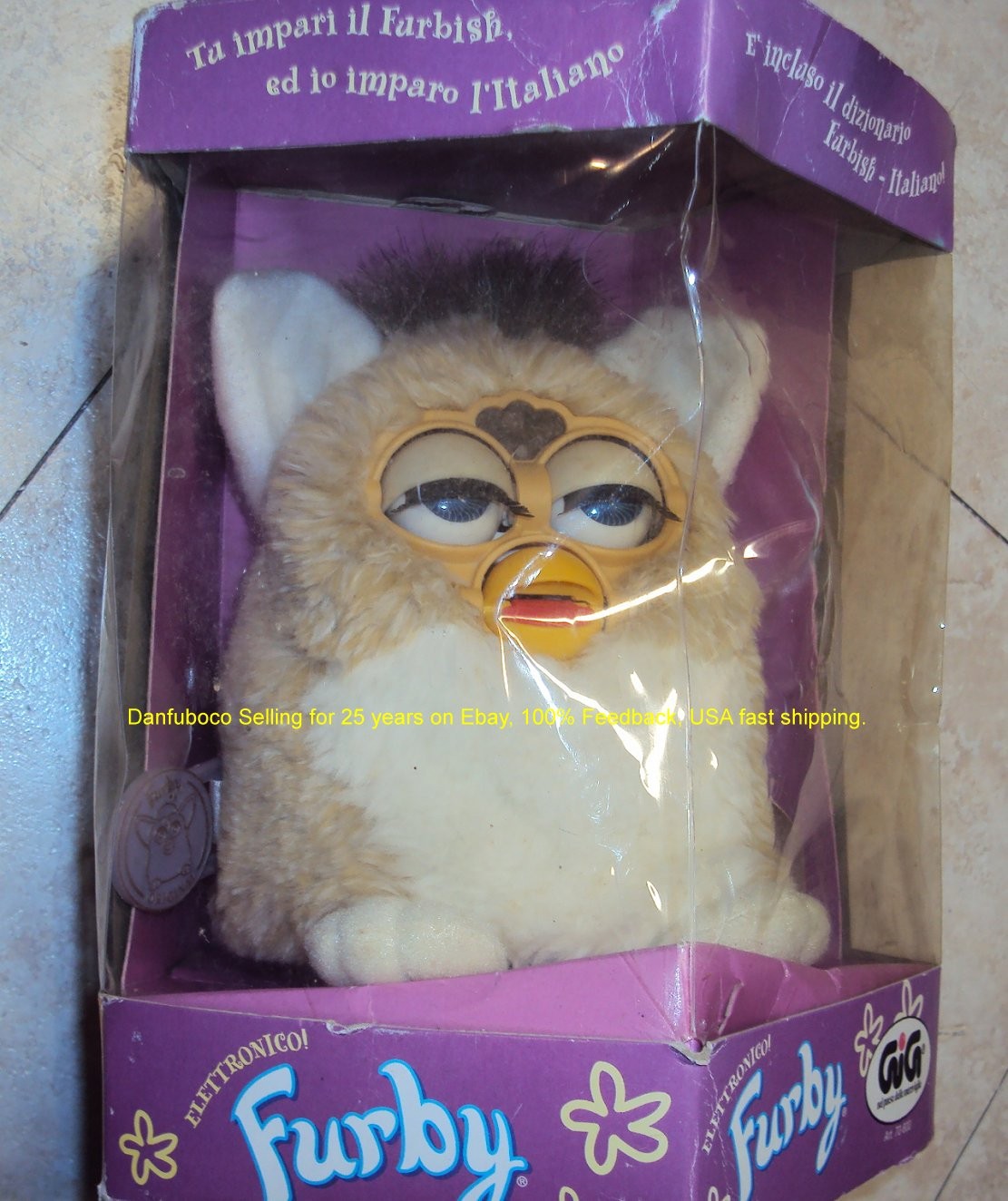 Italian Furby toy dated 1999 nice colors, never opened, model 70-800 VINTAGE