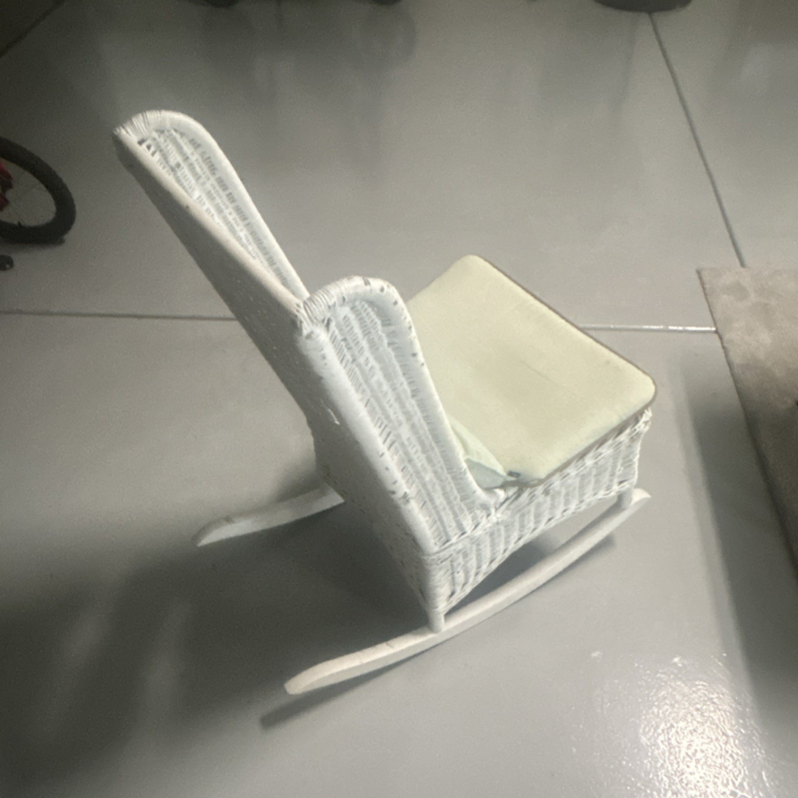 White Wicker Rocking Chair with Personalized Cushion for Bedroom or Living Room