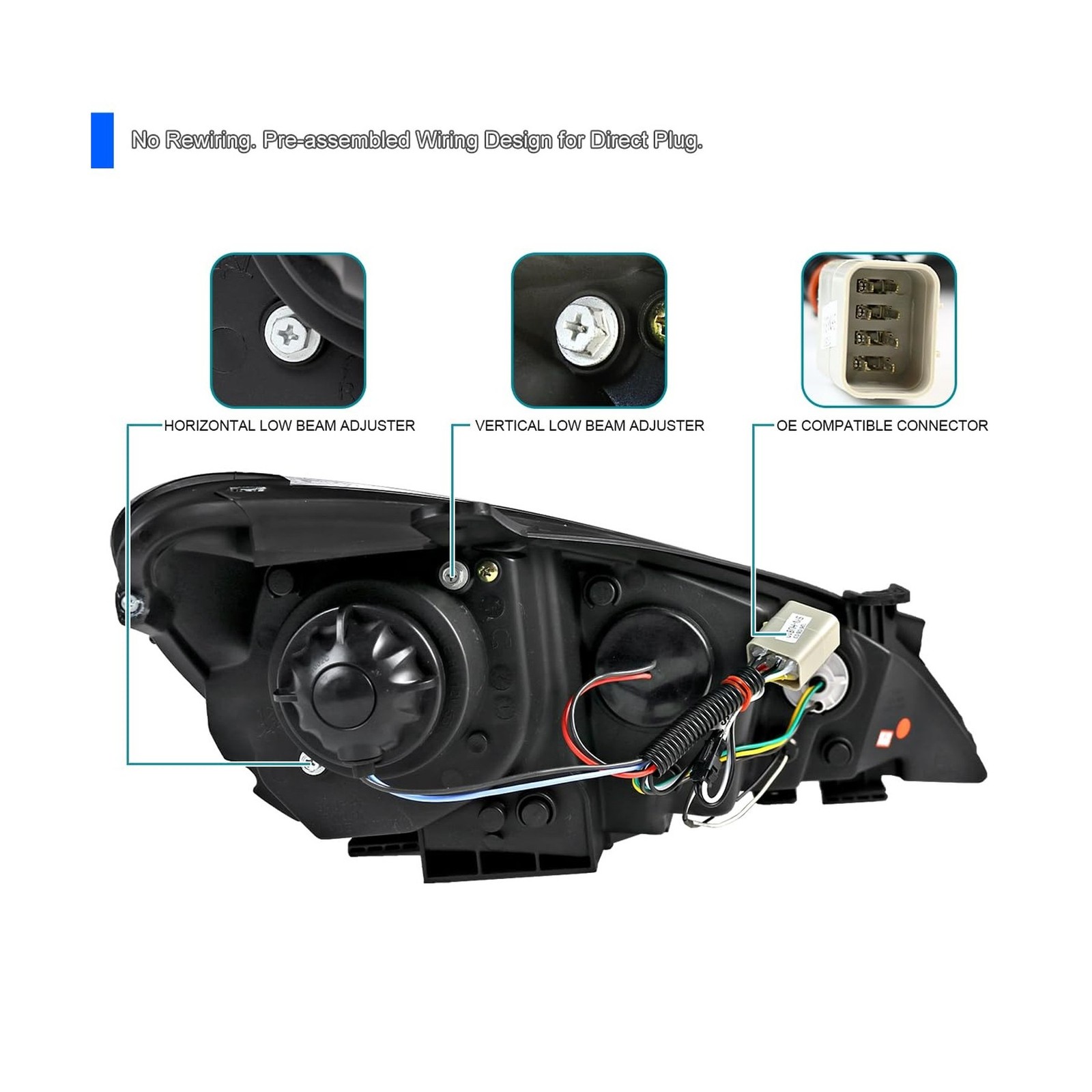 SPEC-D TUNING Black Projector Headlights Compatible with 2010-2012 Hyundai Ge...