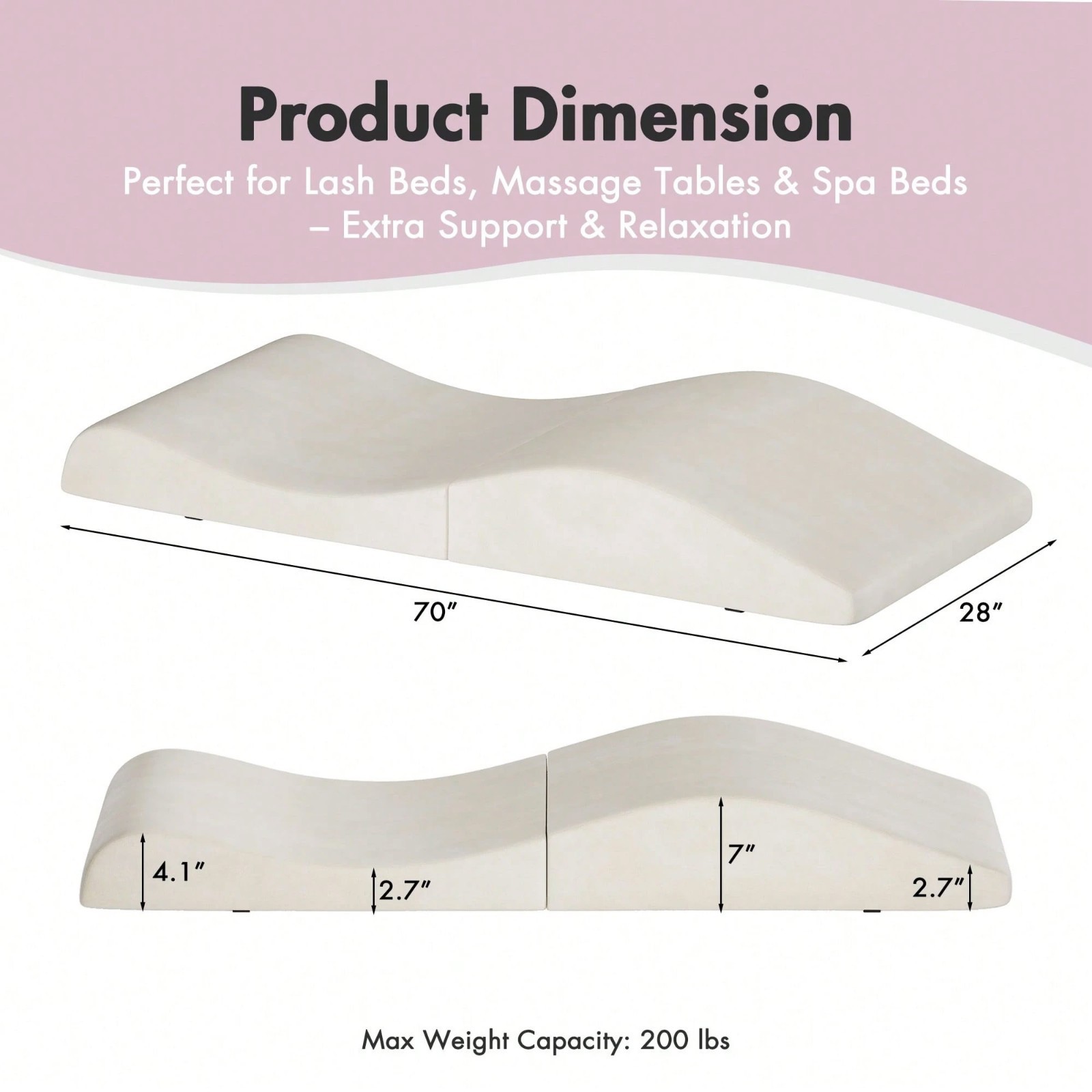 Foldable Lash Bed Topper Foam Cushion Massage Table Spa Pad Beige