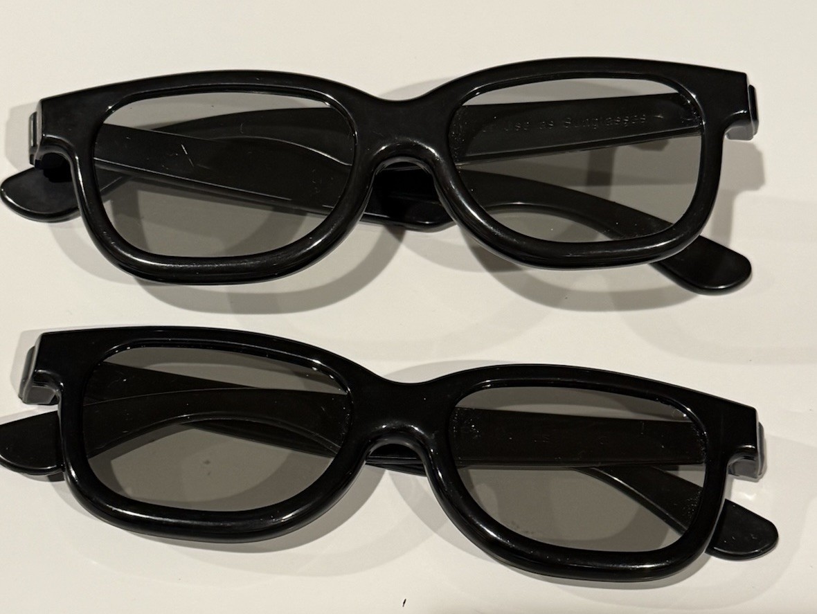 Real D 3D Glasses Video Movies Black Thick Frame 6" Long Retro Style - Set Of 2