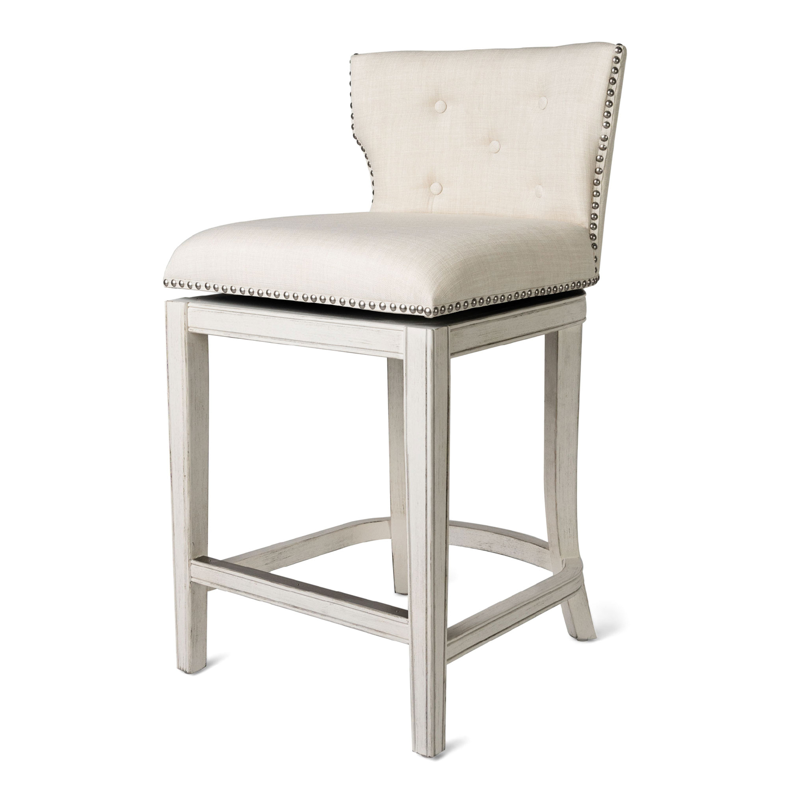 Maven Lane Hugo Counter Stool, White Oak Finish Natural Color Fabric Upholstery
