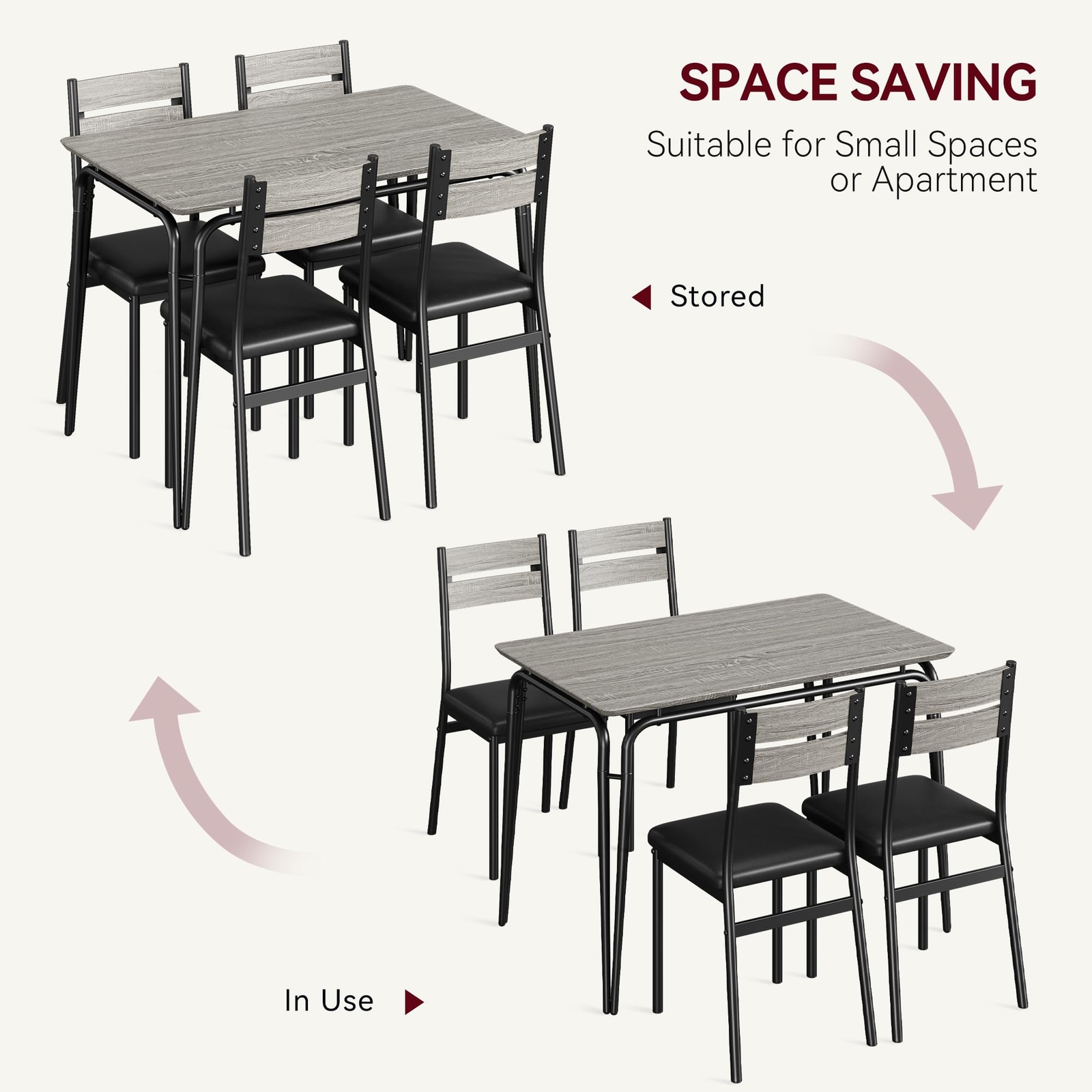5 Piece Dining Table Set ,Square Kitchen Table and Chairs Set for 4 ,Dinette Set