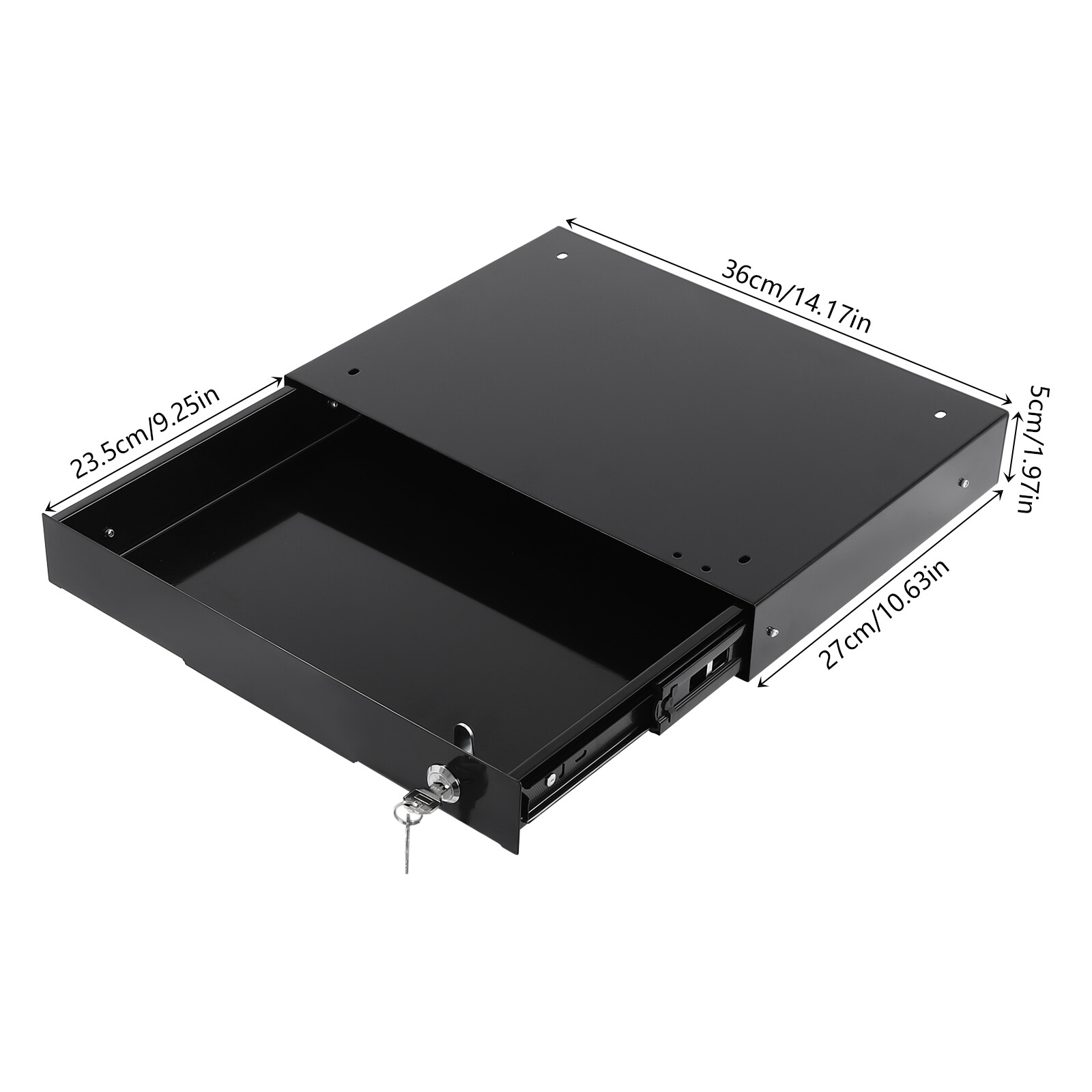 Under Desk Mounted Drawer Storage Sliding Out Tray Black Space Saver With Keys