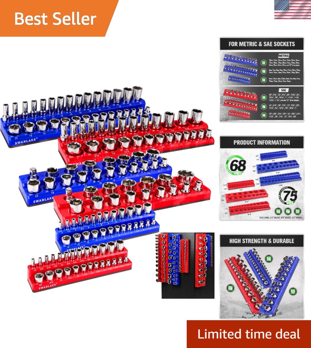 Magnetic Socket Organizer Set, 6PCS Socket Holder, 1/4", 3/8", 1/2" Sockets H...