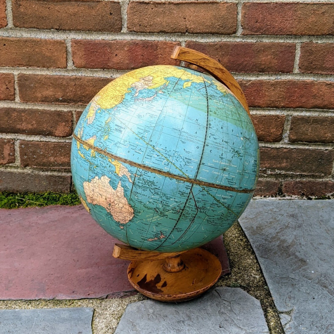 Cram's Universal Terrestrial Globe 10 1/2" No. 105 Wooden Base Stand Educational