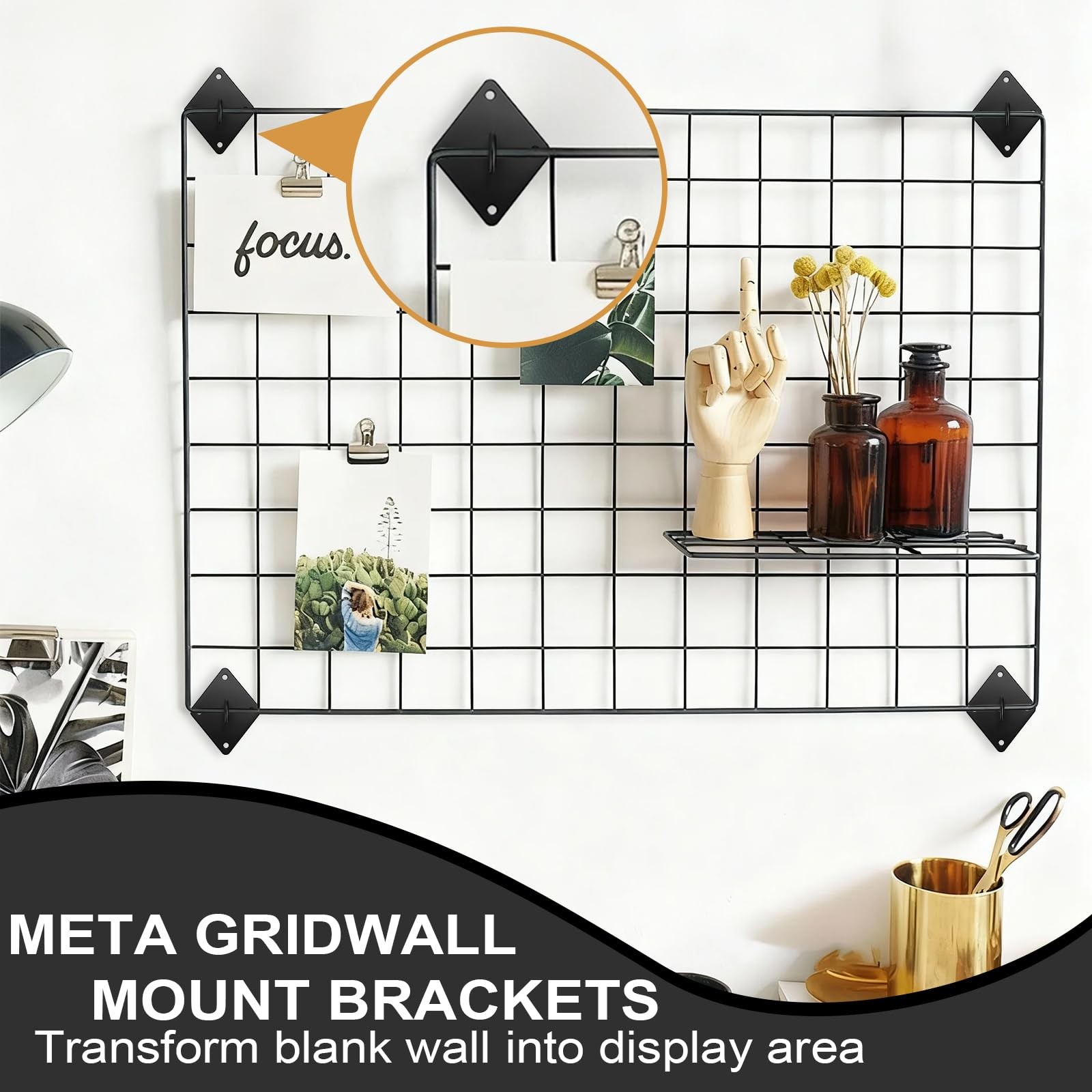 32 PCS Gridwall Mount Brackets Metal Grid Panel Accessories Wall Hooks Black