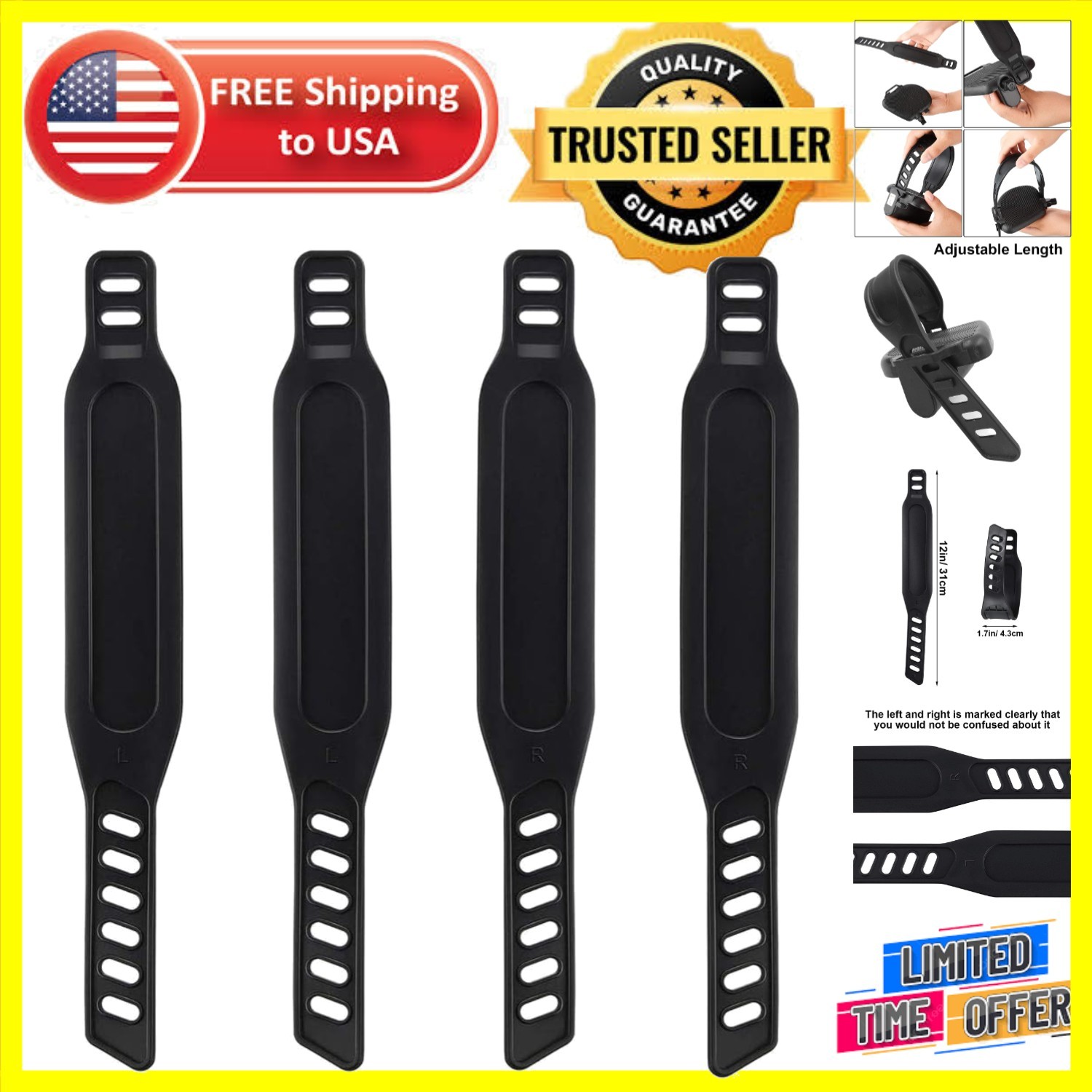 Universal Bike Pedal Straps - 4 Pack Adjustable Straps for Enhanced Comfort