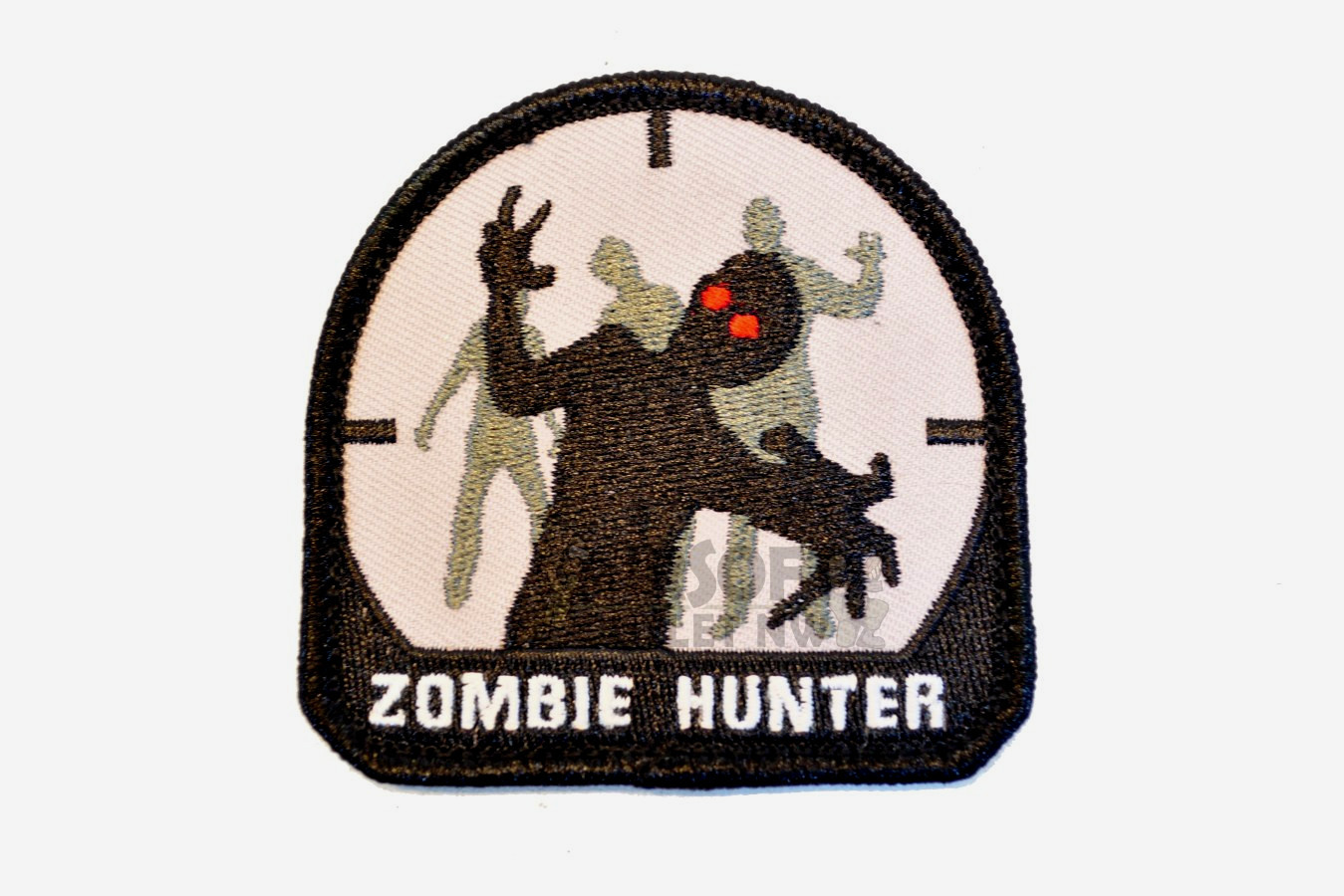 MSM Morale Nylon Patch - ZOMBIE HUNTER SWAT Light Gray background with RED Eyes