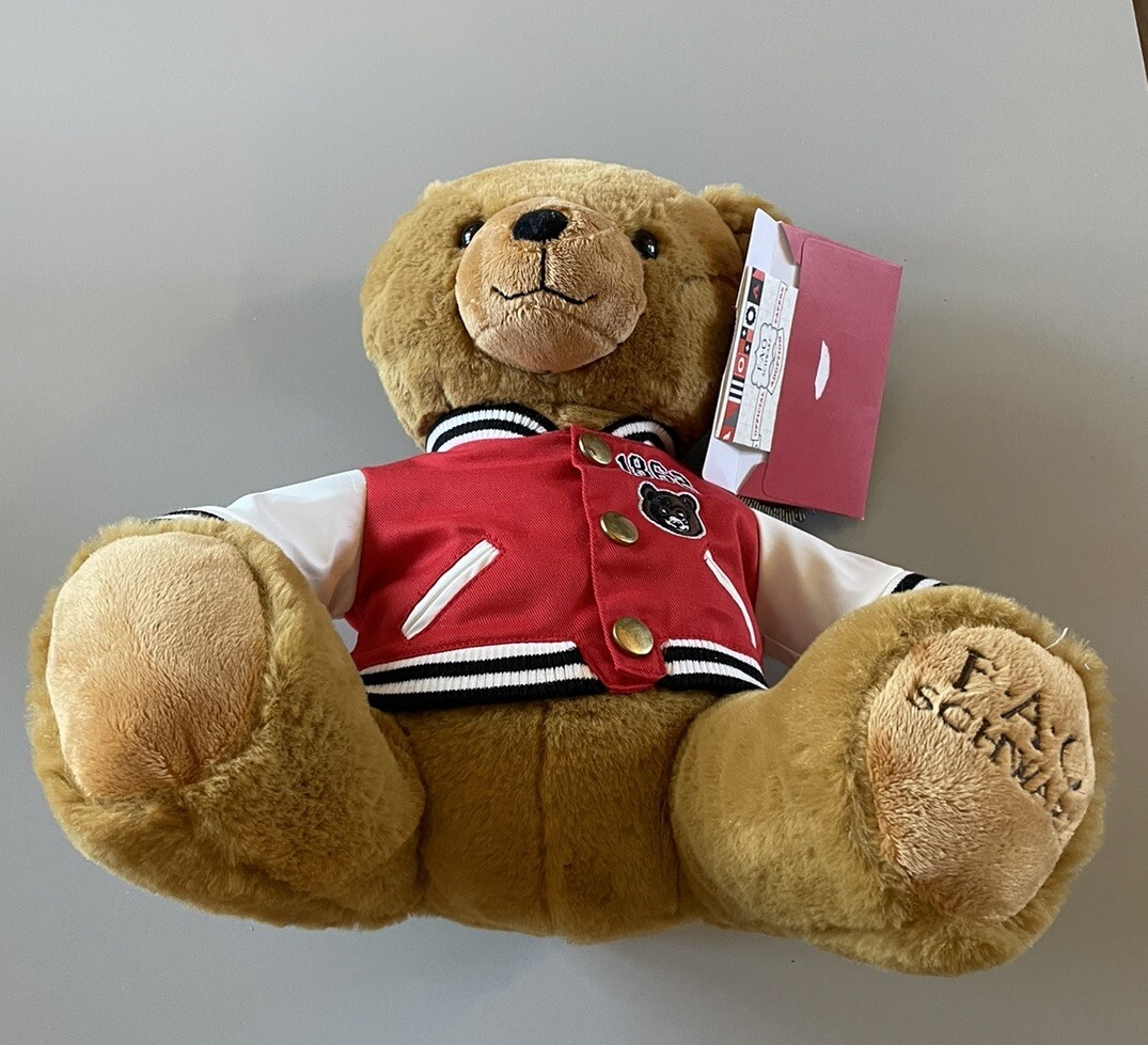 FAO Schwarz Honey Brown Teddy Bear Lettermans Jacket 12" Plush Stuffed Animal