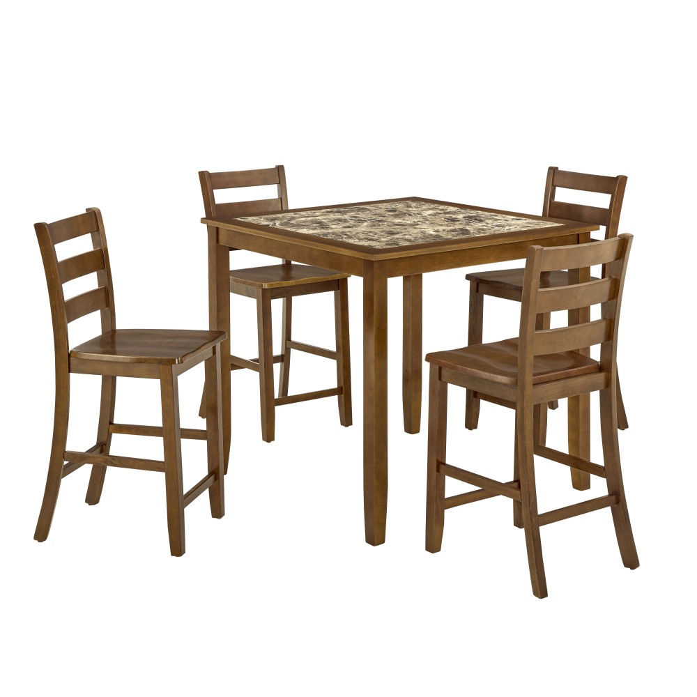 Brown 5 Piece Dining/Bar Table Set - Retro-Style Breakfast Table for Dining Room
