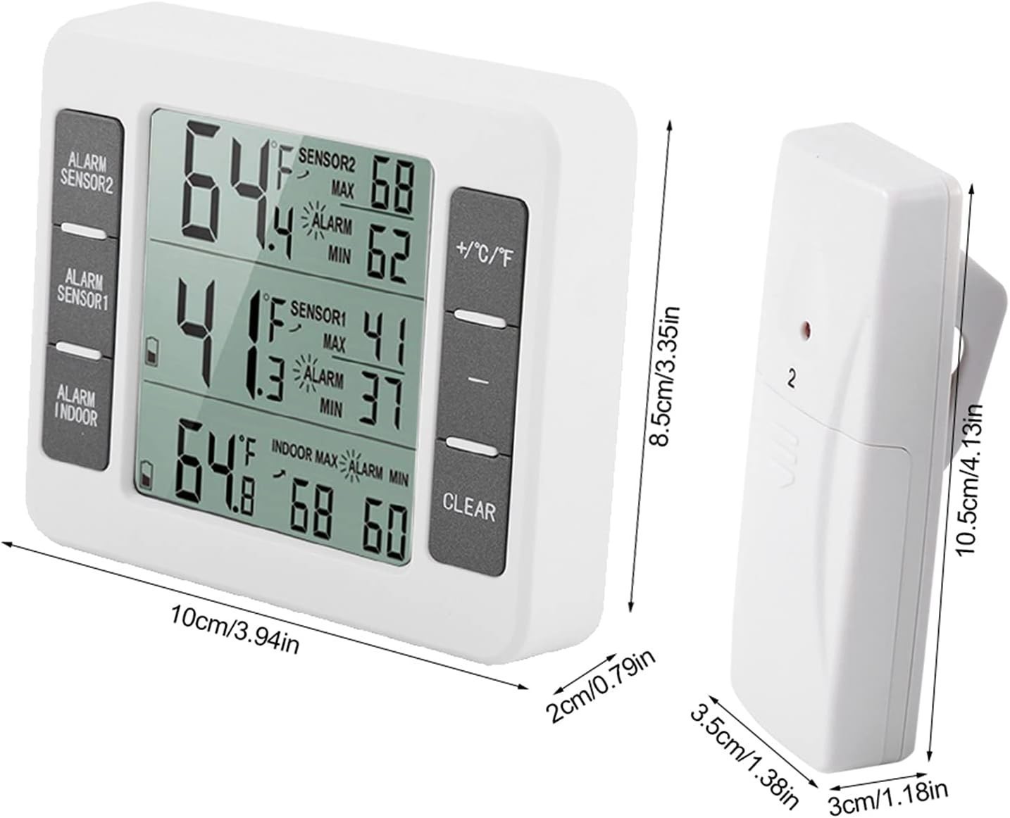 Wireless Digital Refrigerator Fridge Freezer Thermometer Temp Alarm Dual Sensor