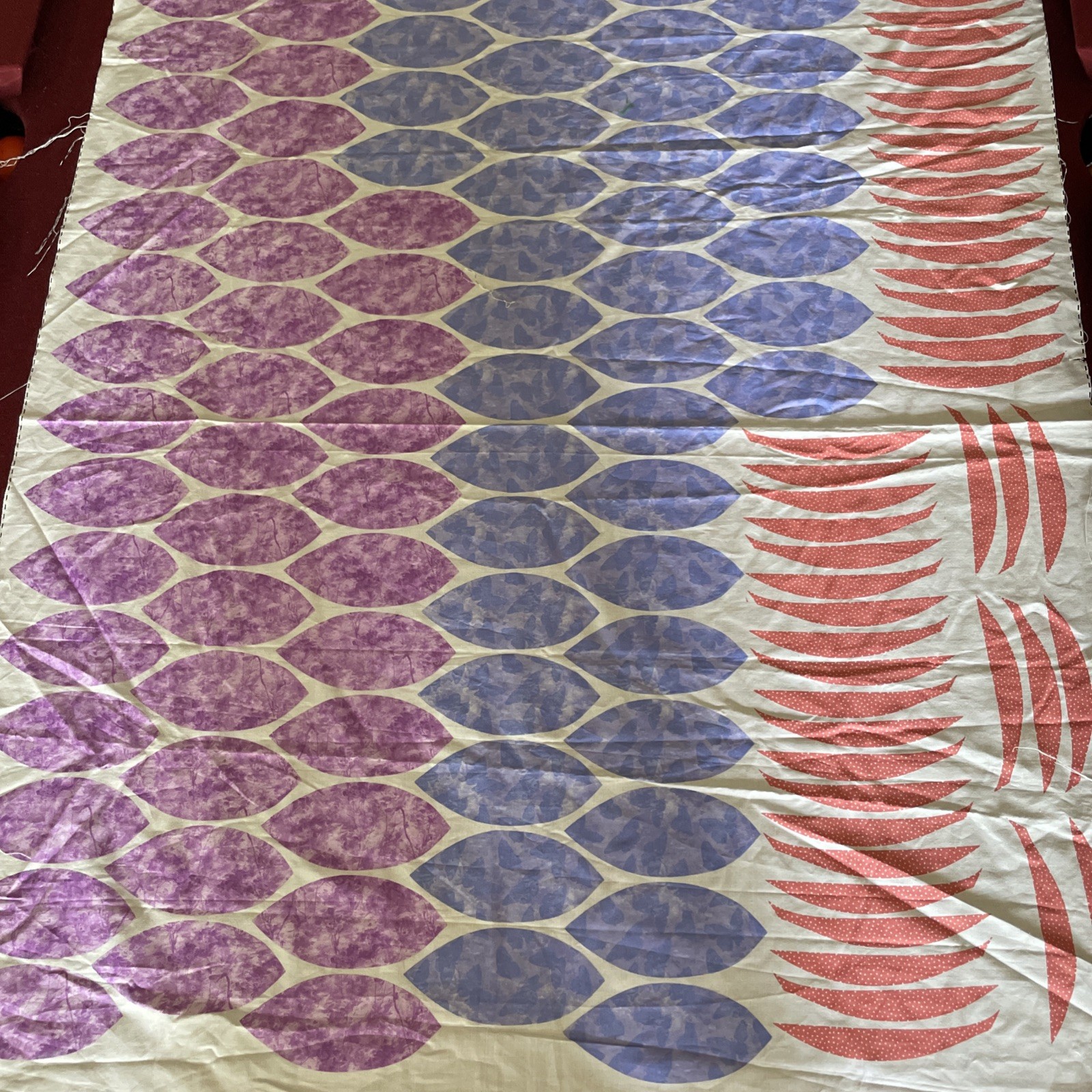 Cheater Quilt Fabric Panel -appliqué Pieces Purples & Blues 1yd