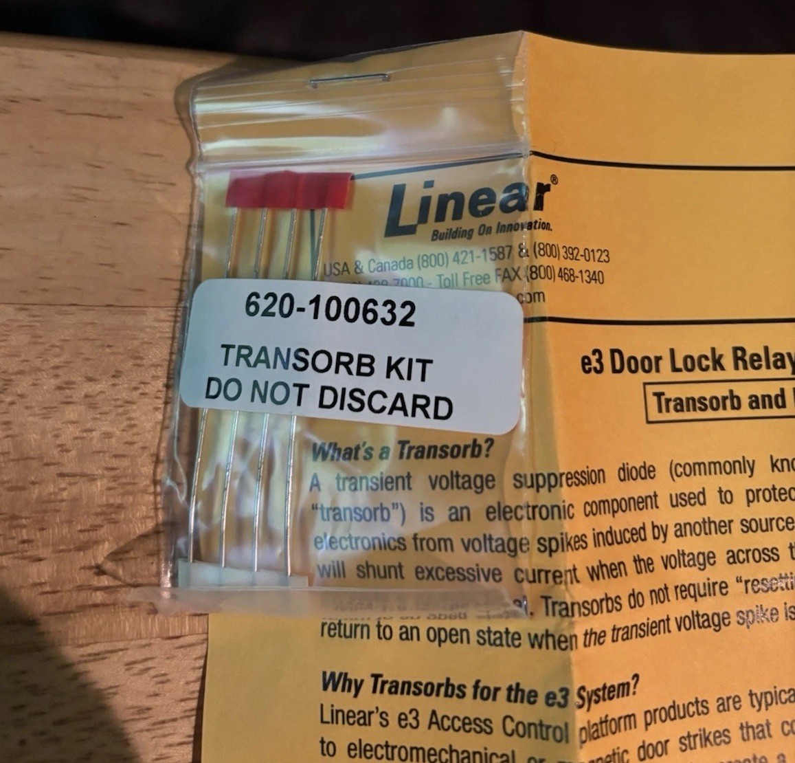 NEW Linear Transorb Kit 620-100632 E3 Door Lock Relay Nice! FAST FREE SHIPPING!
