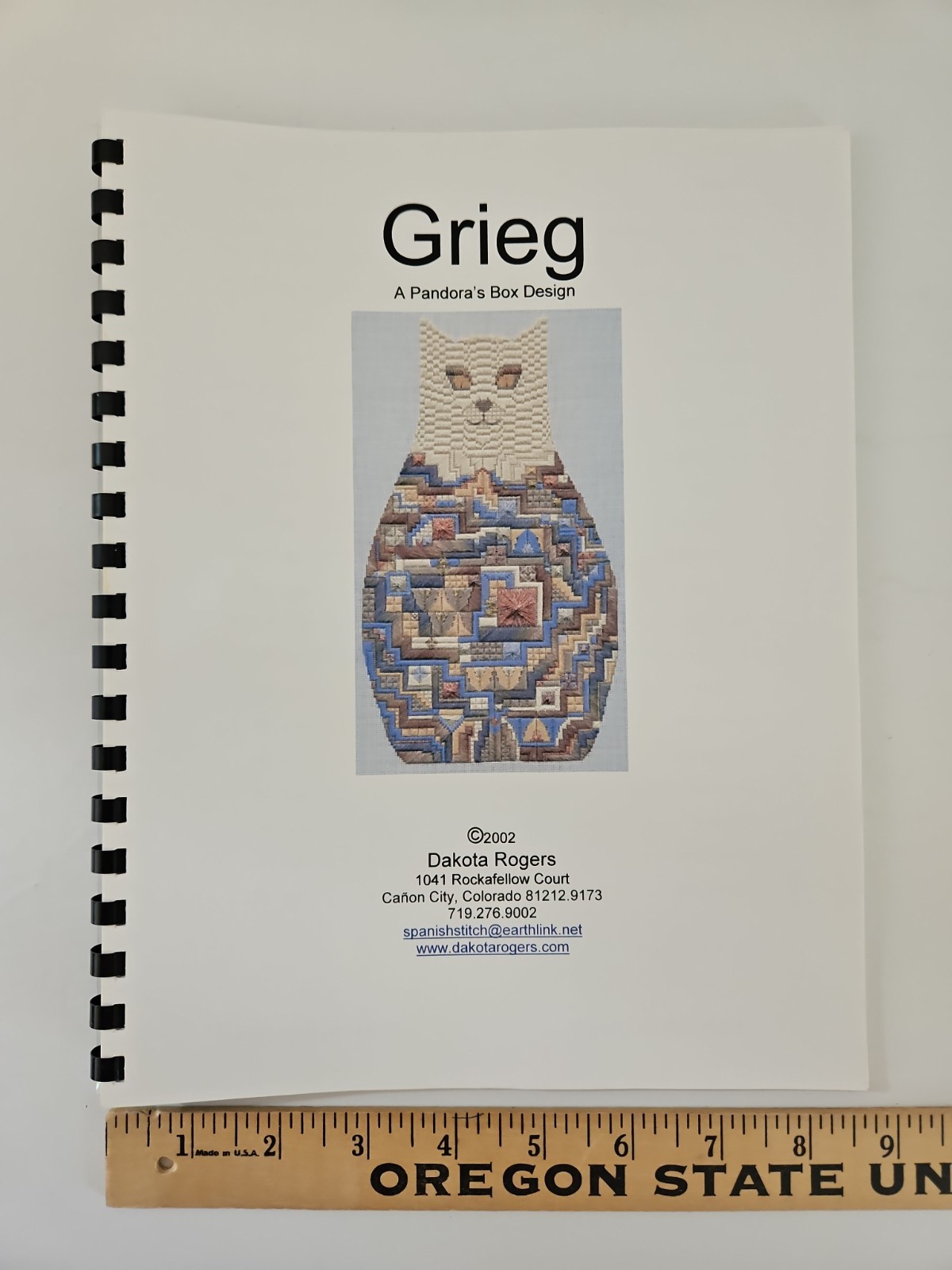 Dakota Rogers GRIEG Cat Counted Congress Cloth Needlepoint Pattern Stitch Guide