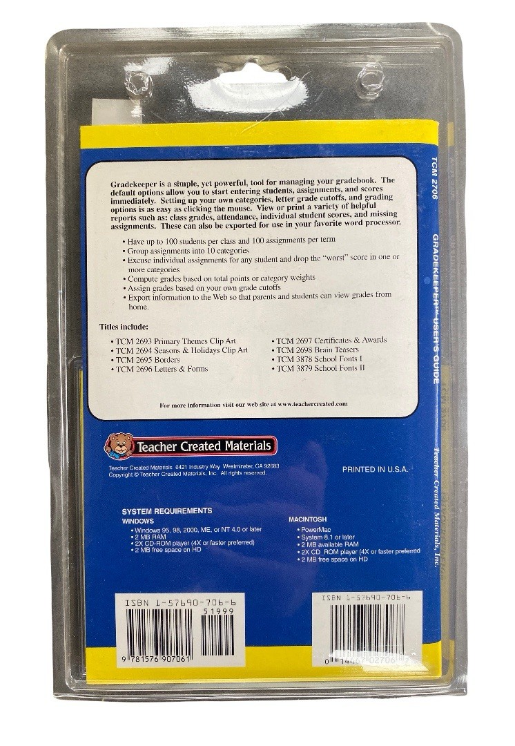 Software Tools Gradekeeper PC Teacher Created Materials New/Sealed