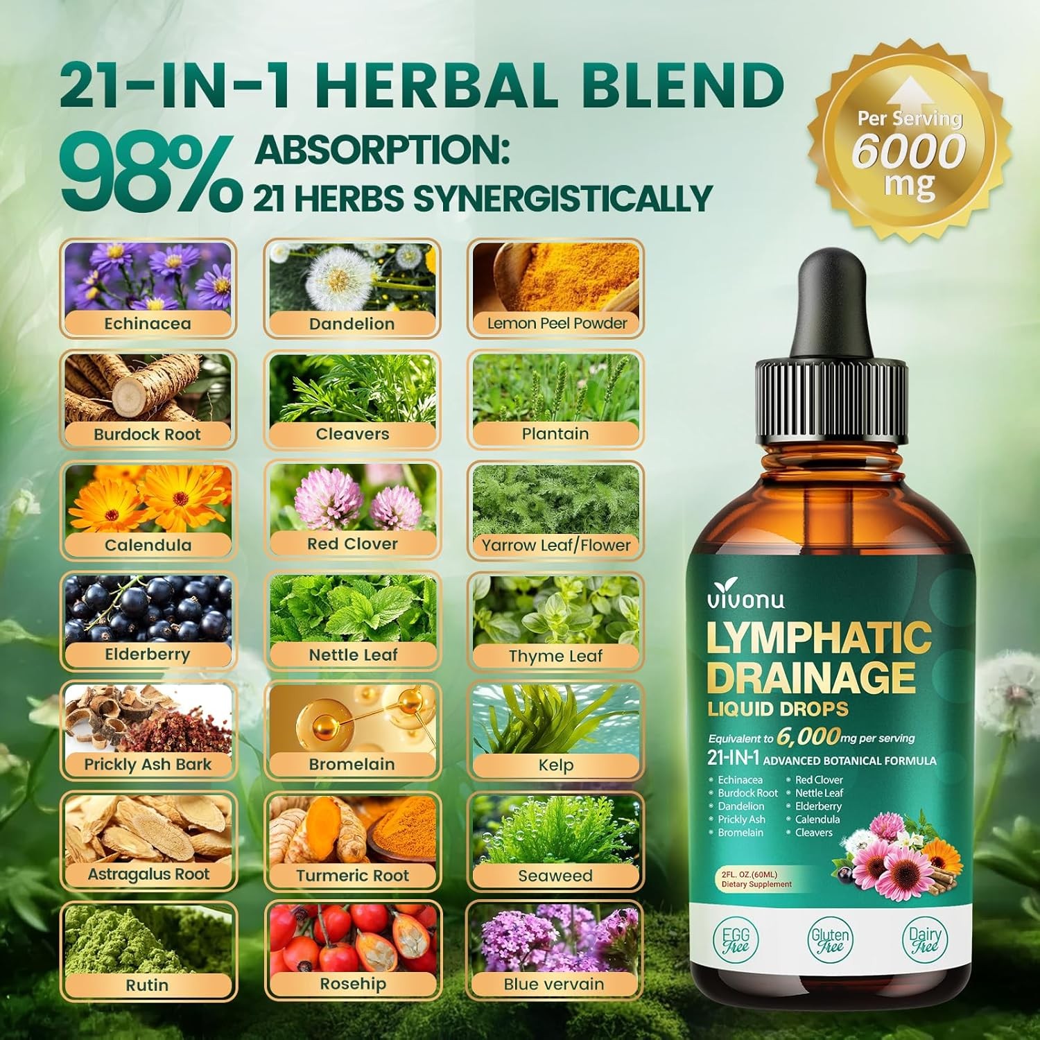 Lymphatic Drainage Drops Liposomal Immune Cleanse Support / Drenaje Linfatico