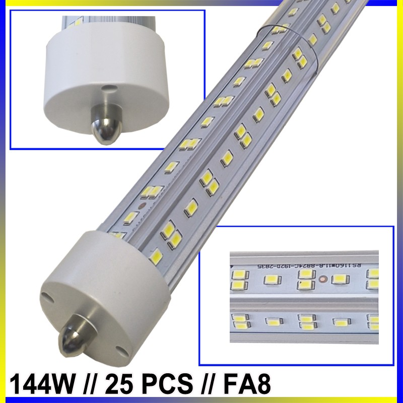 8FT LED Tube Light FA8 T8 Single Pin 144W LED Shop Light 8FOOT Bulbs 25PACK