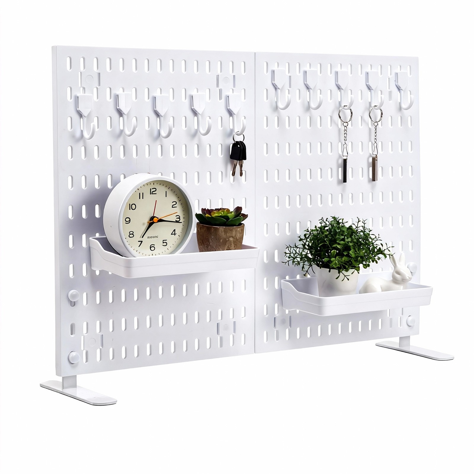 Tabletop Pegboard Display Stand, 10 Hooks 2 Trays, No Drill, Freestanding, White