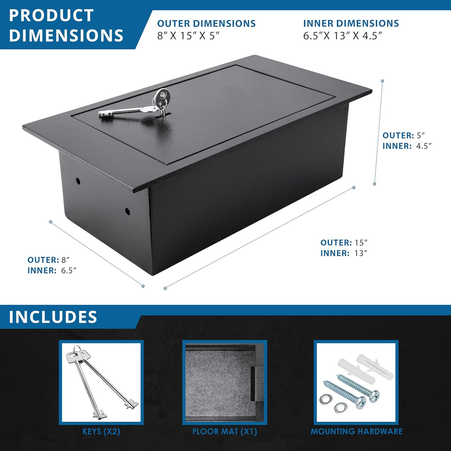 0.22 Cu. Ft. Hidden Floor Safe with Key Lock – Solid Steel Construction, Conceal