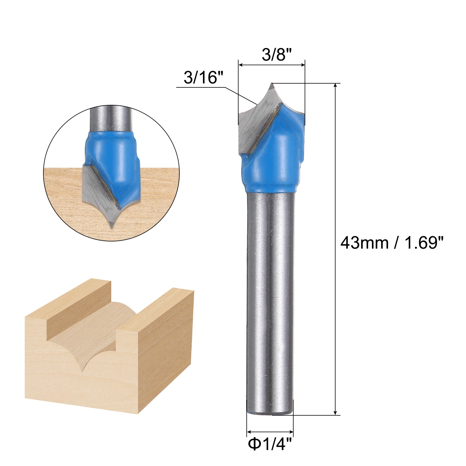 2pcs Point Cutting Roundover Router Bit 3/16" Radius 3/8" Dia CNC Router Bit