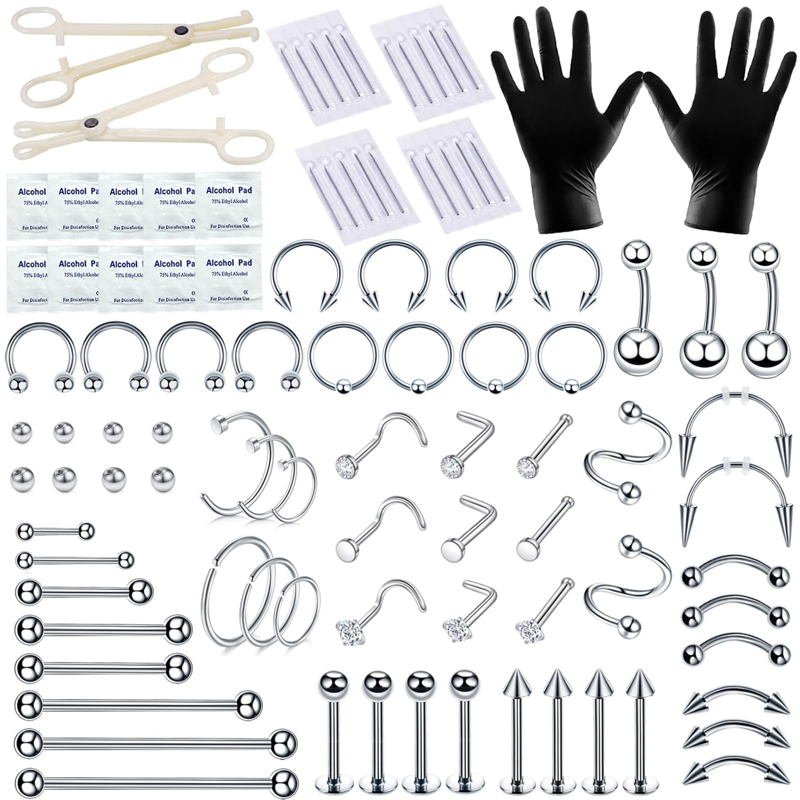 94PCS Mixed-pack Piercing Kits for All Body Piercings Stainless Steel 14G 16G...