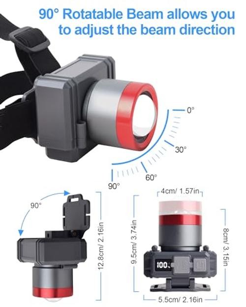 LED Rechargeable Headlamp - Super Bright - 3 Modes Zoomable Head Zoomable Light