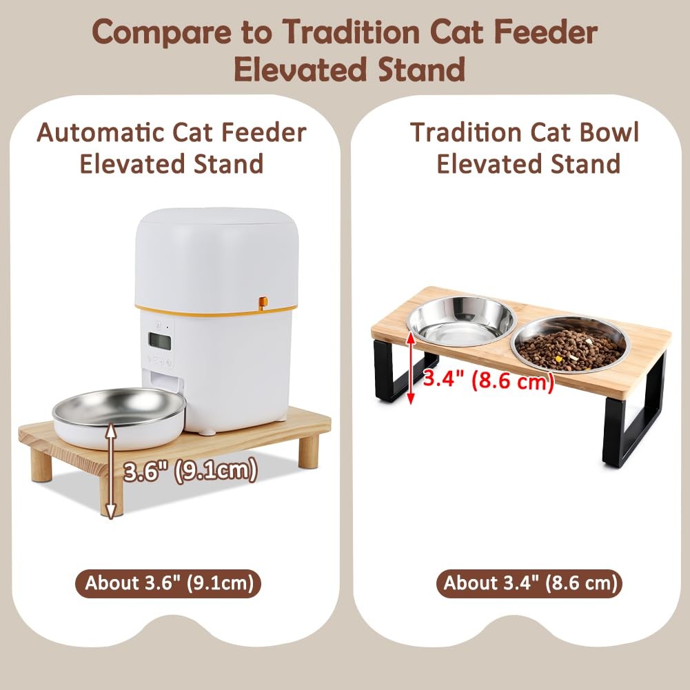 Cat Food Stand for Automatic Feeder & Tradition Bowls, Elevated Cat Food Tabl...
