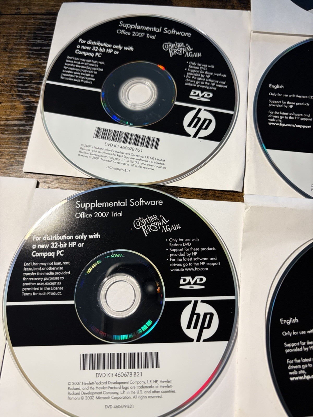 HP / Compaq Windows XP Operating System, Supplemental Software, HP Restore Etc
