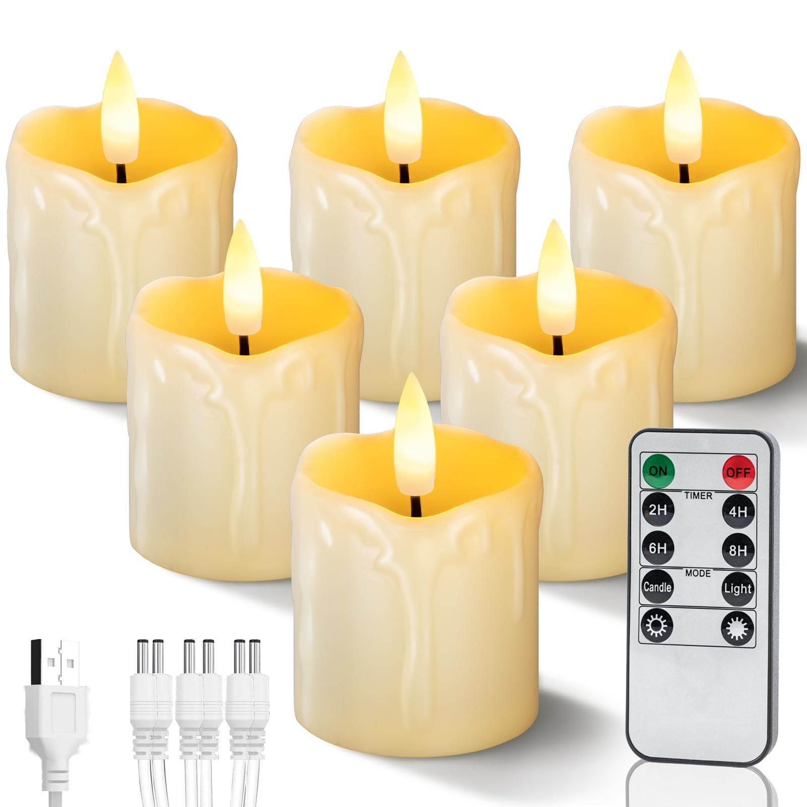Homemory Rechargeable Flameless Candles 2" x 2", Drip (6 Pack,Rechargeable)