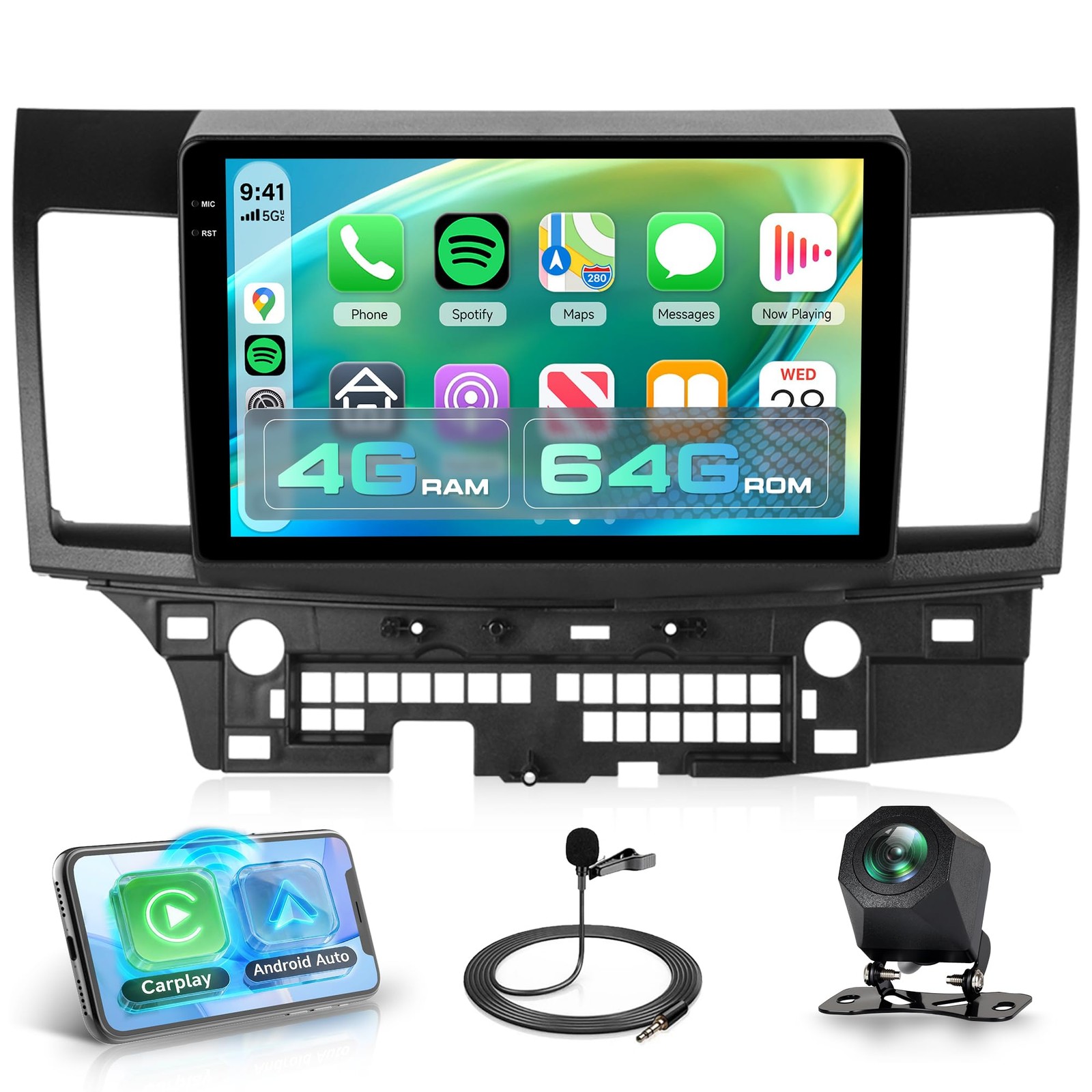 4Core 4G+64G 10.1 Inch Car Stereo Radio for Mitsubishi Lancer 2008 2009 2010...