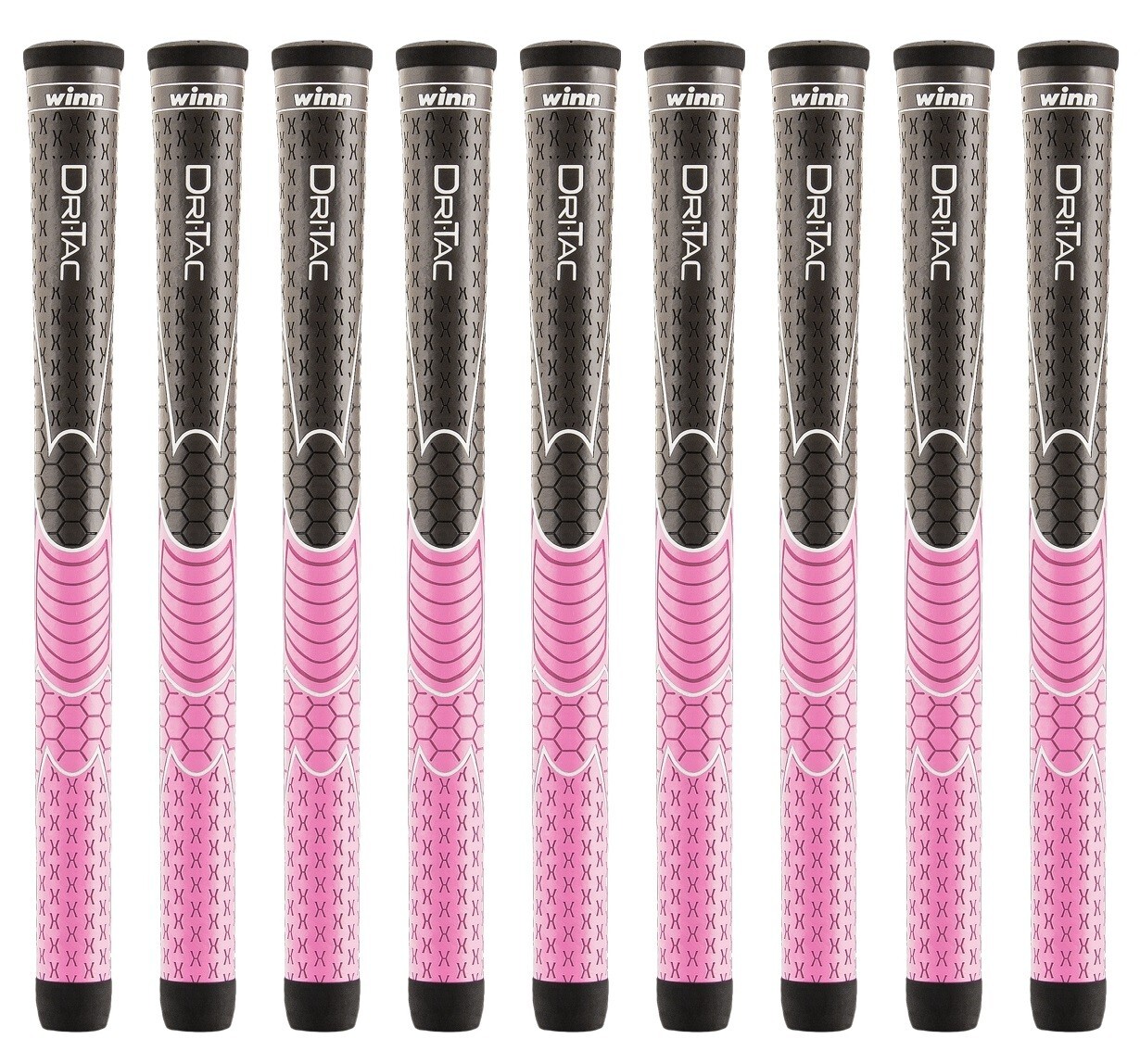 Set of 9 Winn Dri-Tac Golf Grips for Women - Pink/Dark Grey 3DT-GPK