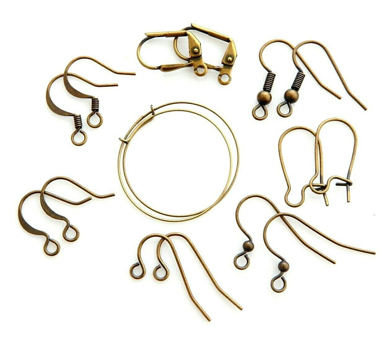 100 Antiqued Gold Assorted Hoops Fishhooks Leverback Earwires Earring Wires