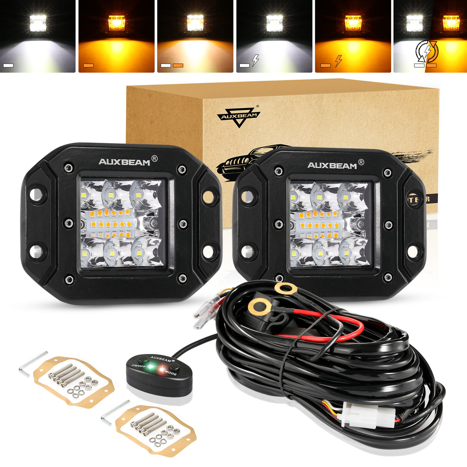 AUXBEAM ATV UTV 5" Strobe LED Work Light Bar Spot Driving Fog Lamps Pods 6 Modes
