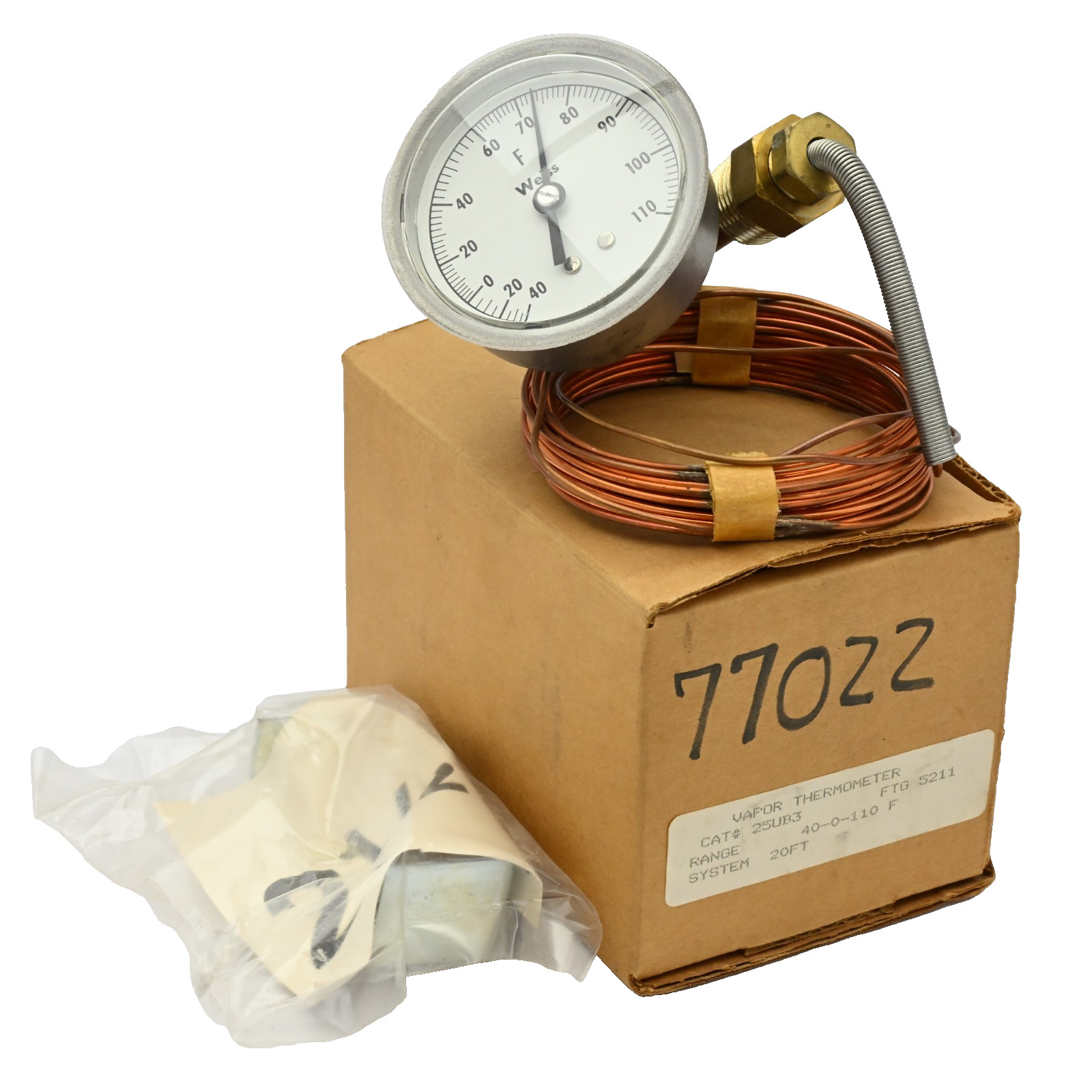 Weiss Instruments 25UB3 Vapor Thermometer, FTG 5211, 40-0-110 F, 20FT