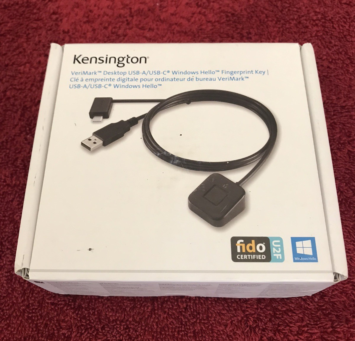 Kensington VeriMark Desktop USB-A/USB-C Windows Hello Fingerprint Key FIDO U2F