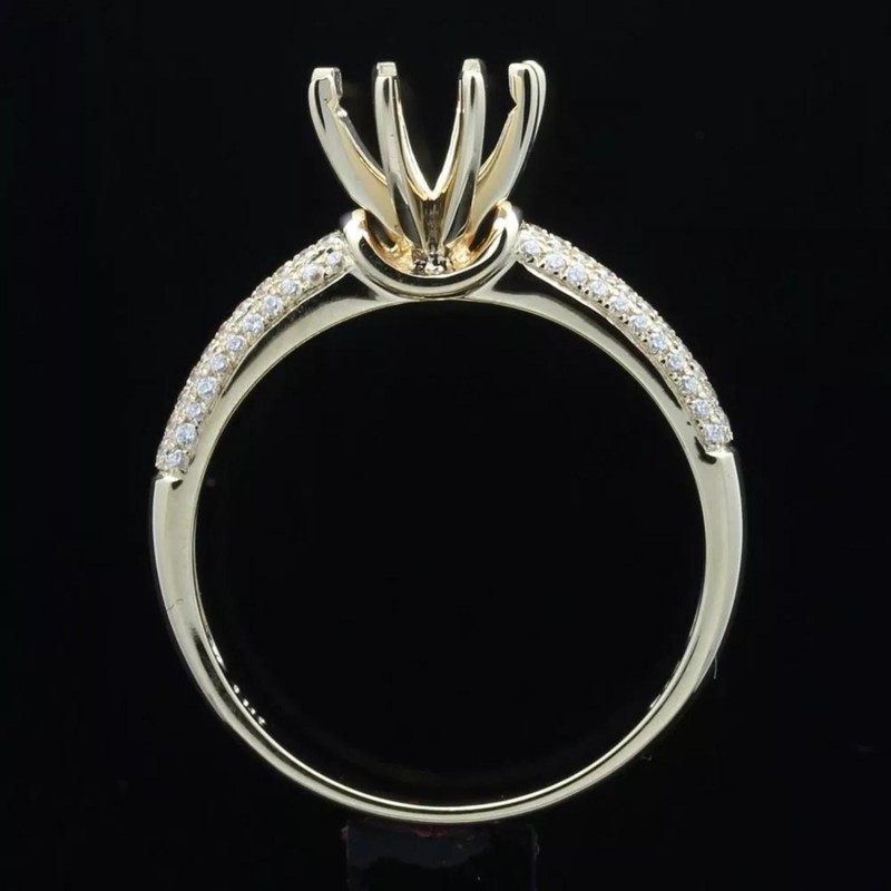 7mm Round Shape Semi Mount Ring Classic Solitaire With Pave Wedding Band Ring