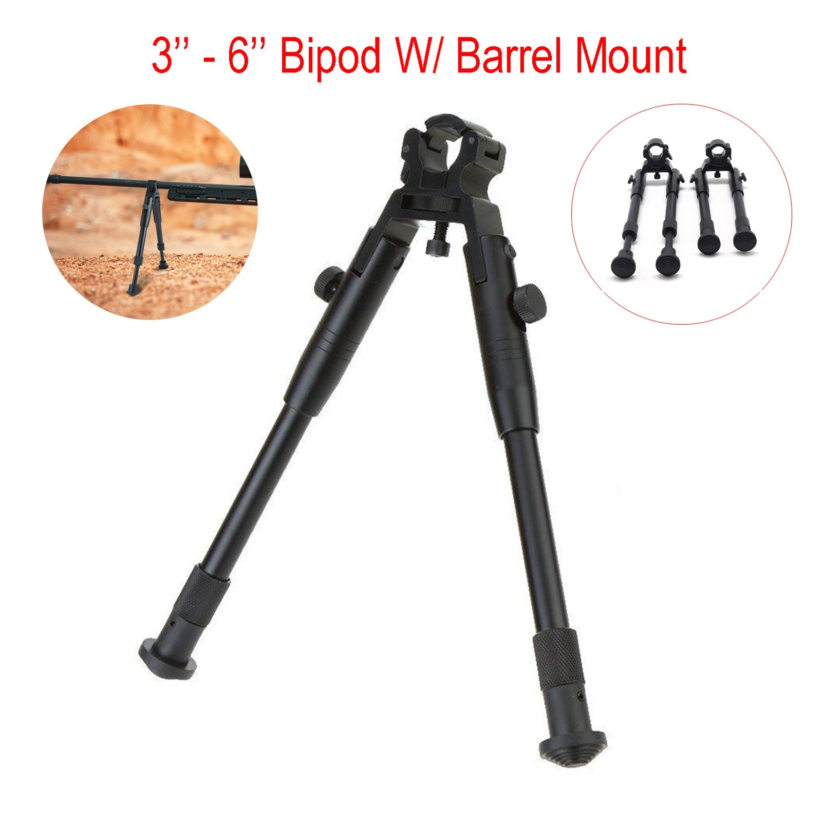 Rifle Bipod 6.2''-6.7'' Adjustable Height Foldable Clamp-on Hunting Round Barrel