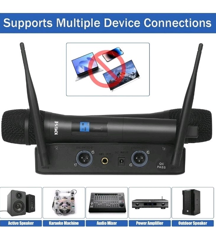KMISE Wireless Microphone System, Dual Wireless Mics,Auto Scan & IR Pair 200ft