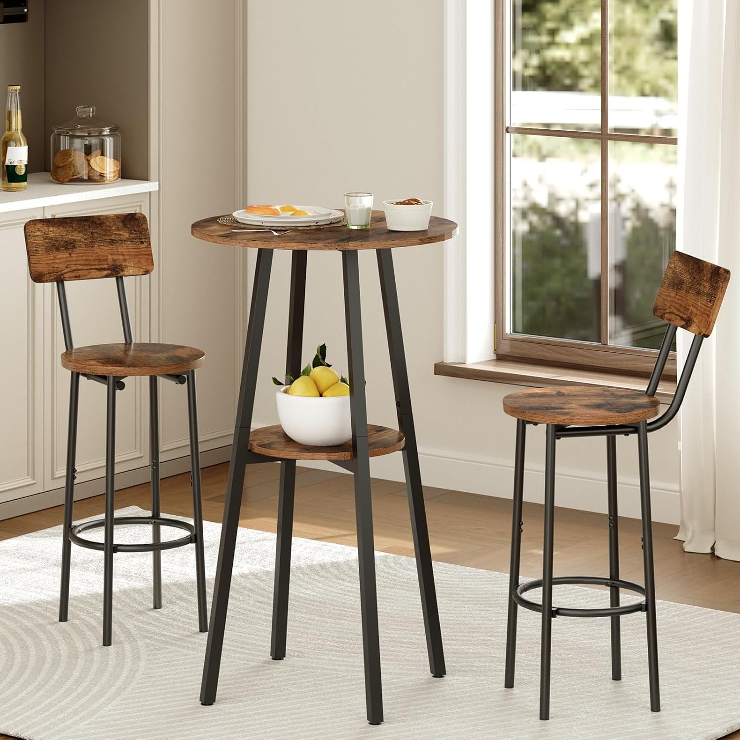 3 Pieces Round Bar Height Table & Chairs Set Round Dining Table Set Pub Table &