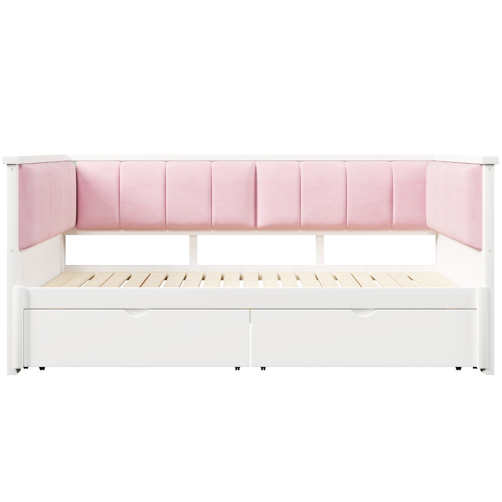Pink & White Velvet Daybed Twin XL to King w/ Storage & Backrest