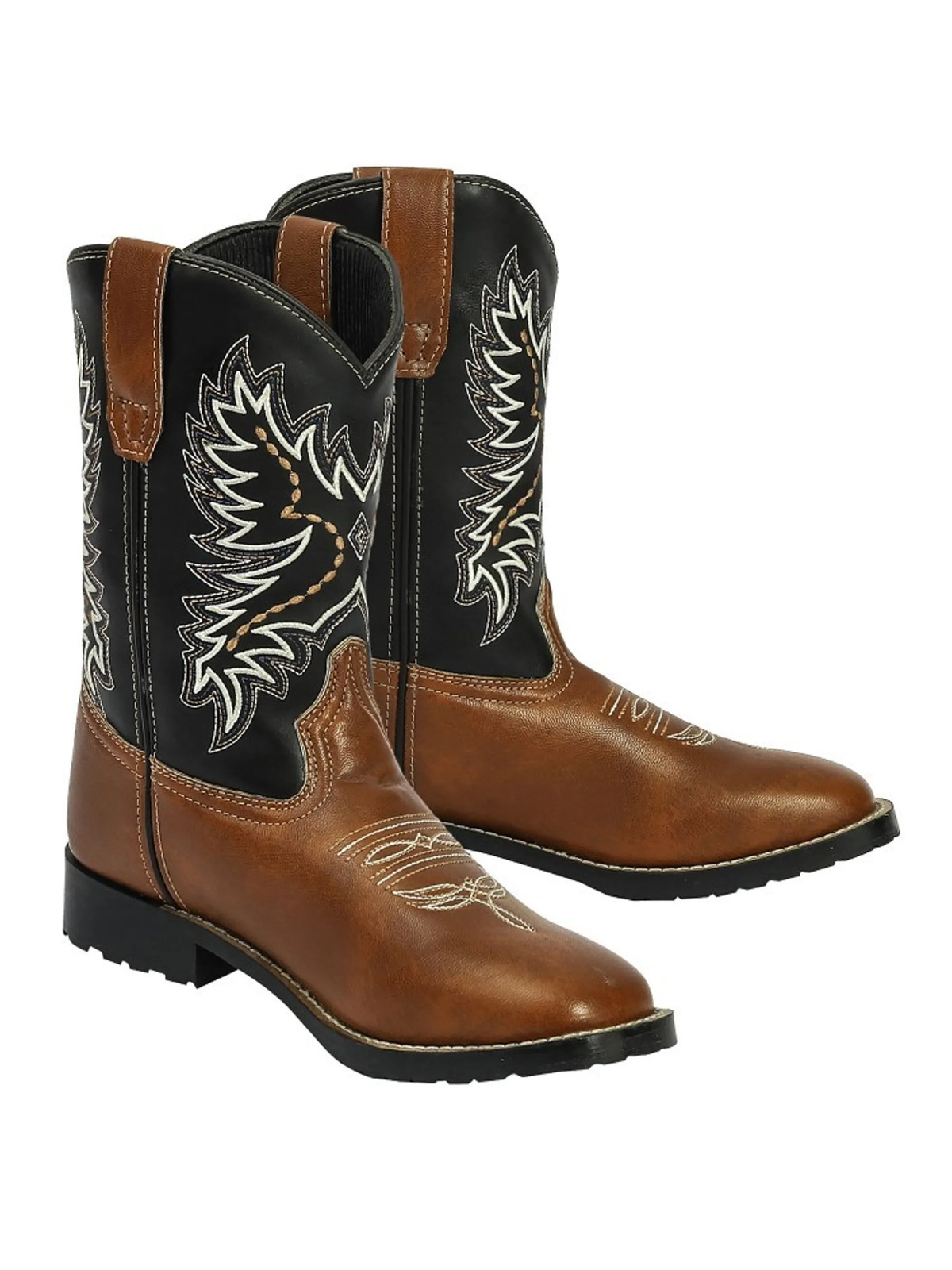 TuffRider Youth Olympic Square Toe Western Cowboy Boots Tan w/ Black 7Y