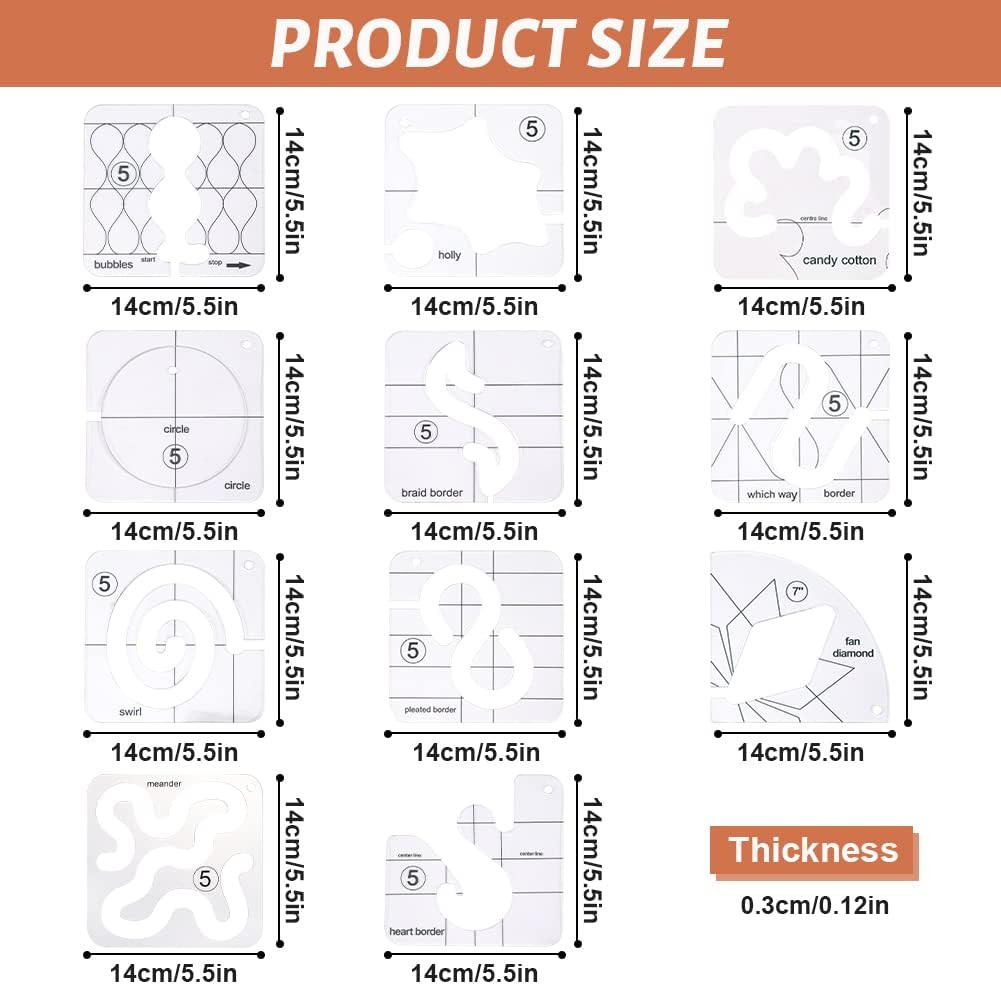 14 Pcs Free Motion Quilting Template Set Includes 11 Quilting Templates 3Mm, Hig