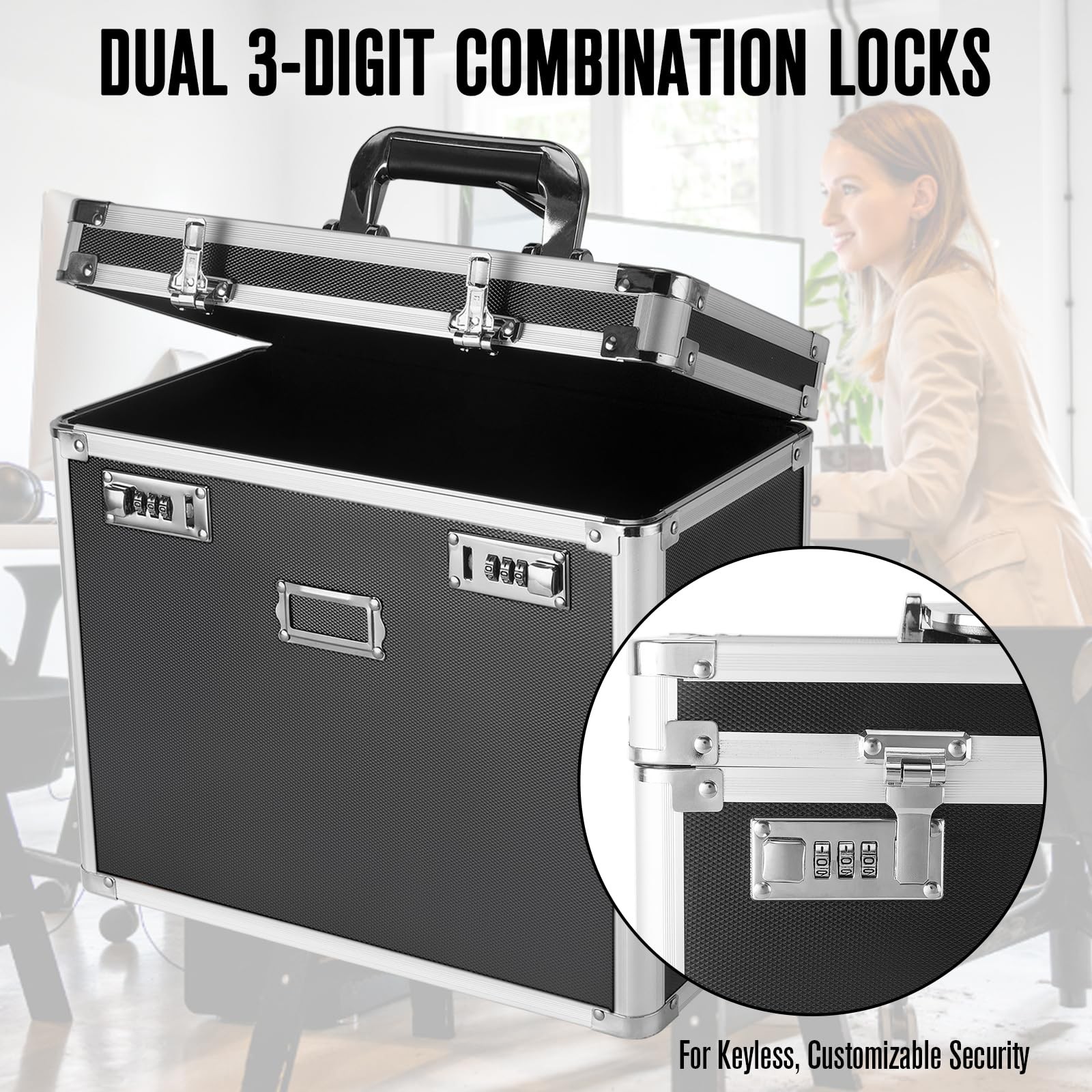 File Organizer Storage Box, Portable Locking Storage Totes - Storage Box with Du