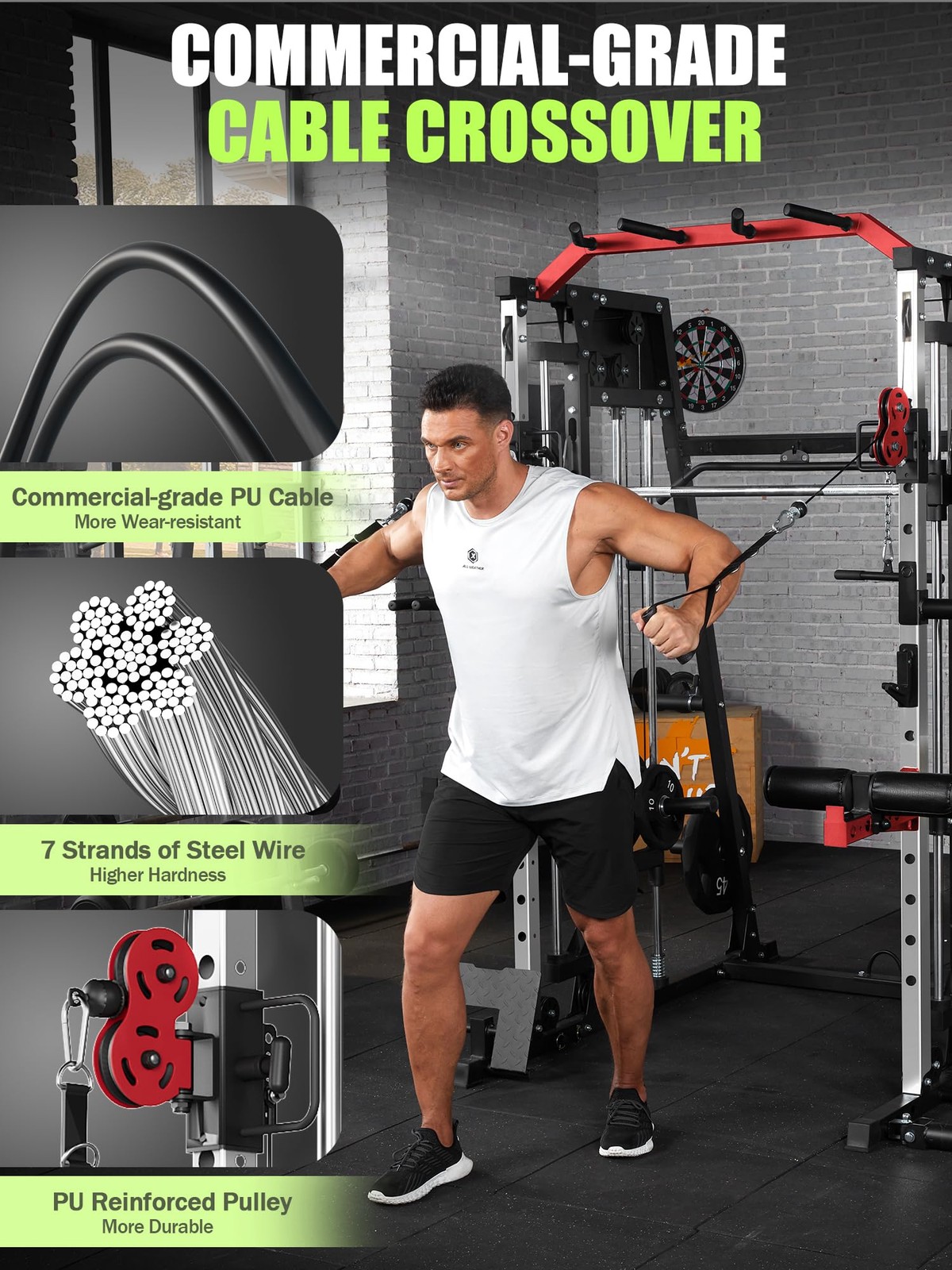 Smith Machine Strength Training Power Cage Lat-Pull Down System 2200lbSquat Rack