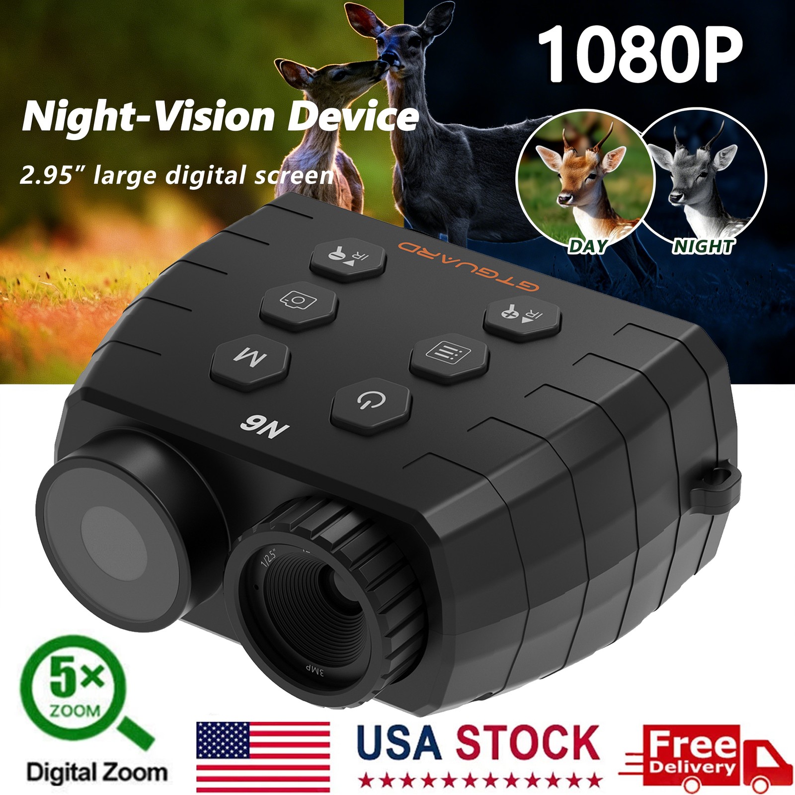 GTGUARD Night Vision Goggles Infrared Digital 5XZoom Binoculars 2.95" LCD Screen