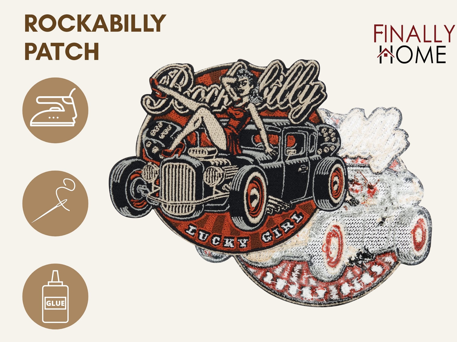 Vintage Retro Rockabilly Iron On Patch | 80s Vintage Motorcycle Cowl