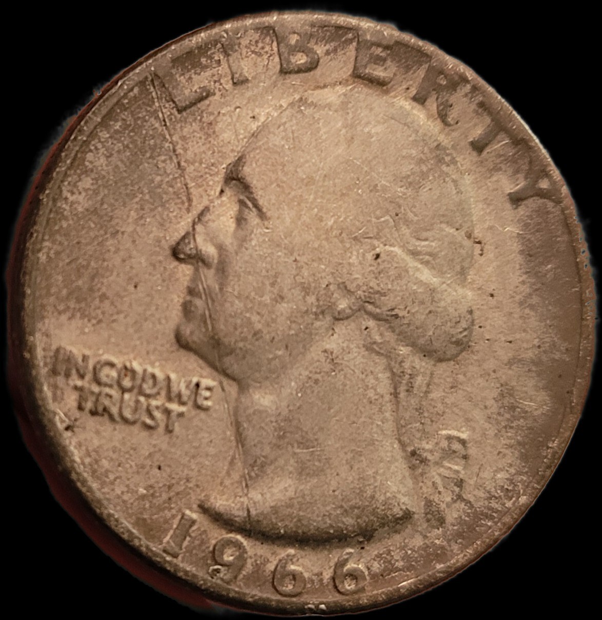 1966  Error  George Washington Quarter 5.52 Grams Die Crack Through Face