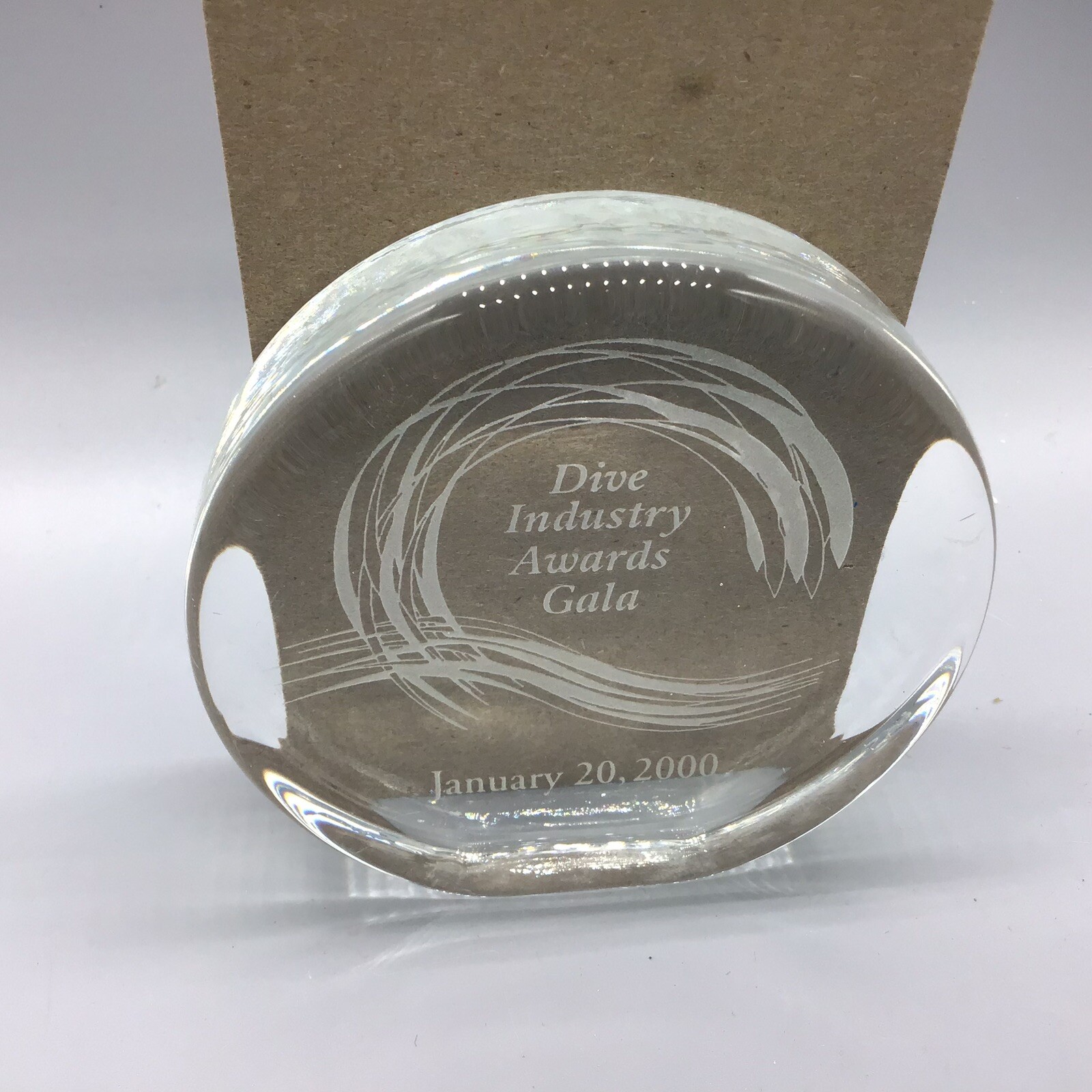 Vintage Dive Industry Gala Award Paperweght 1”x 3” Clear Jan 20,2000